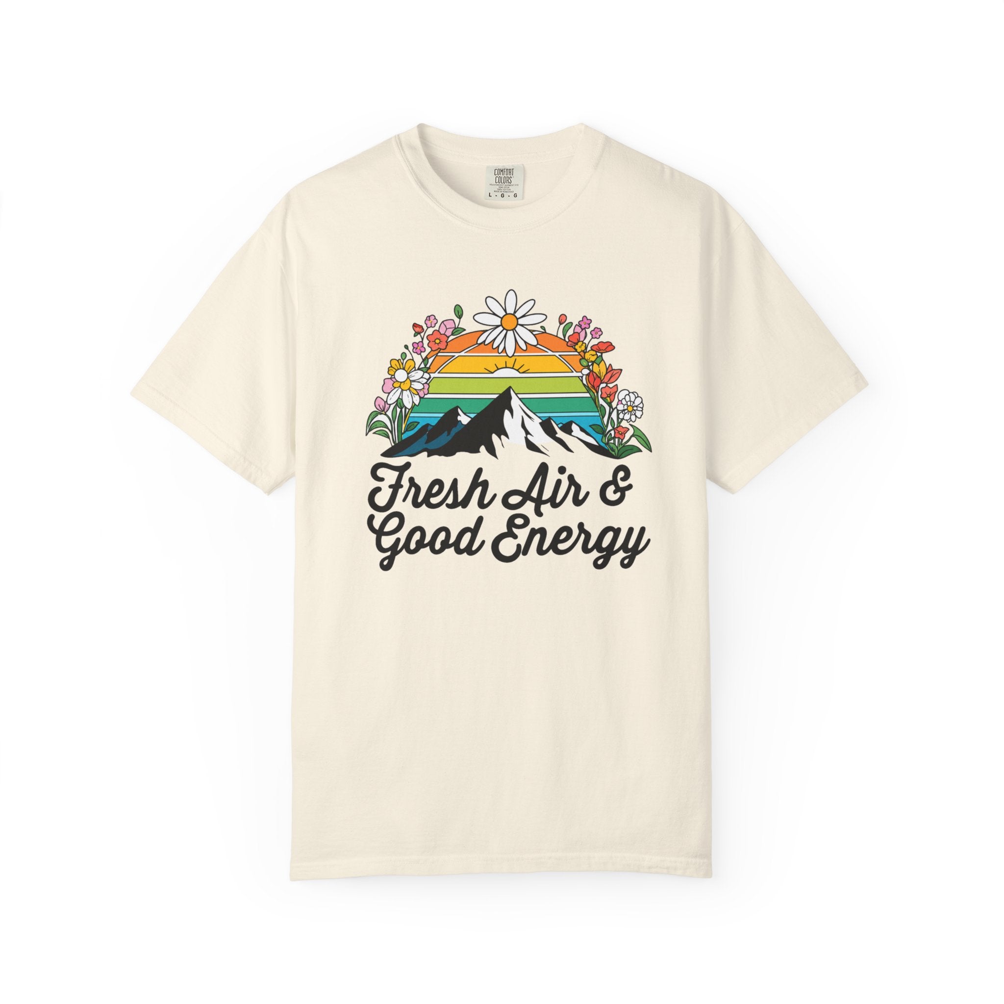 Fresh Air & Good Energy - Retro Sunset Mountain Tee