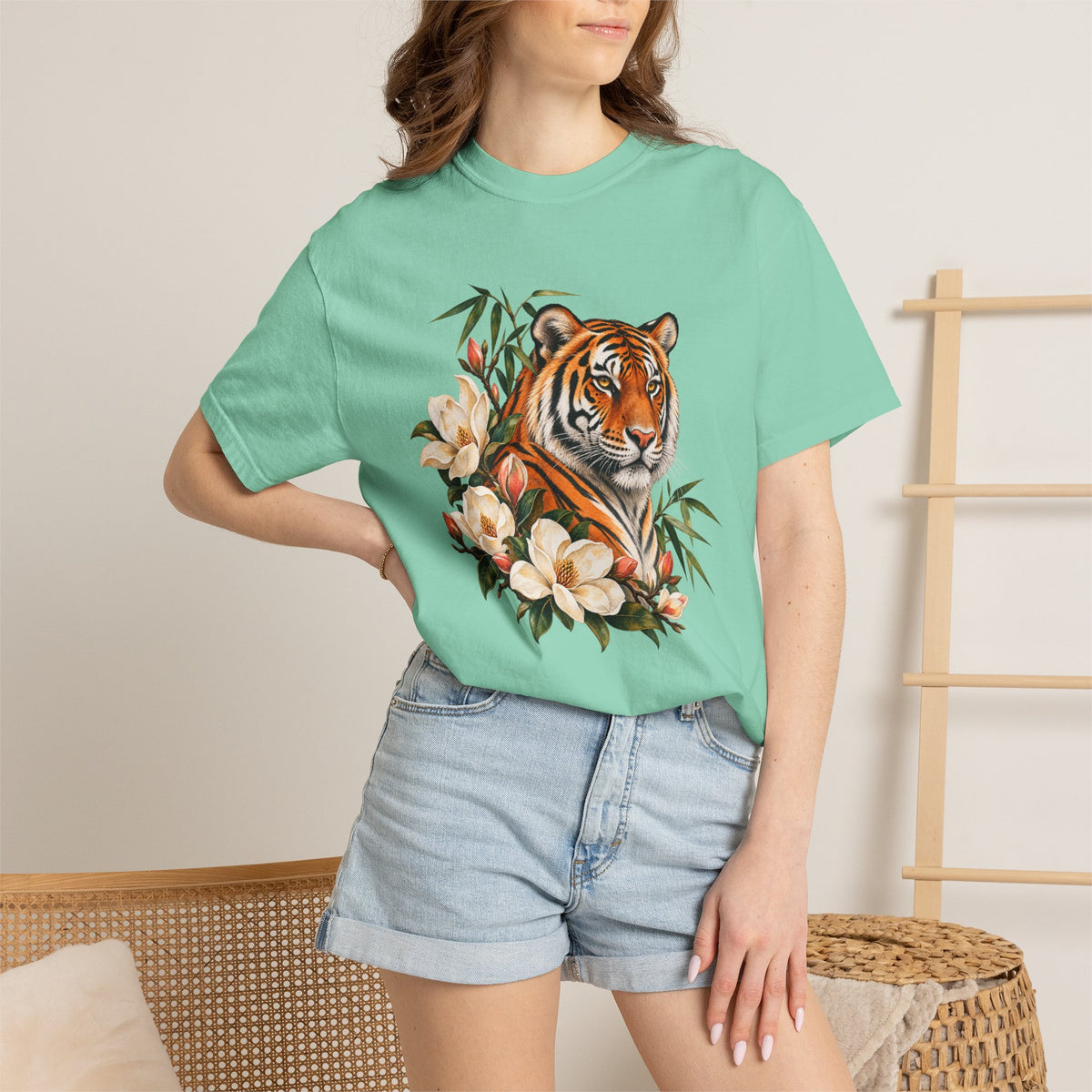Tiger, Magnolia & Bamboo T-Shirt — Garment-Dyed Cotton