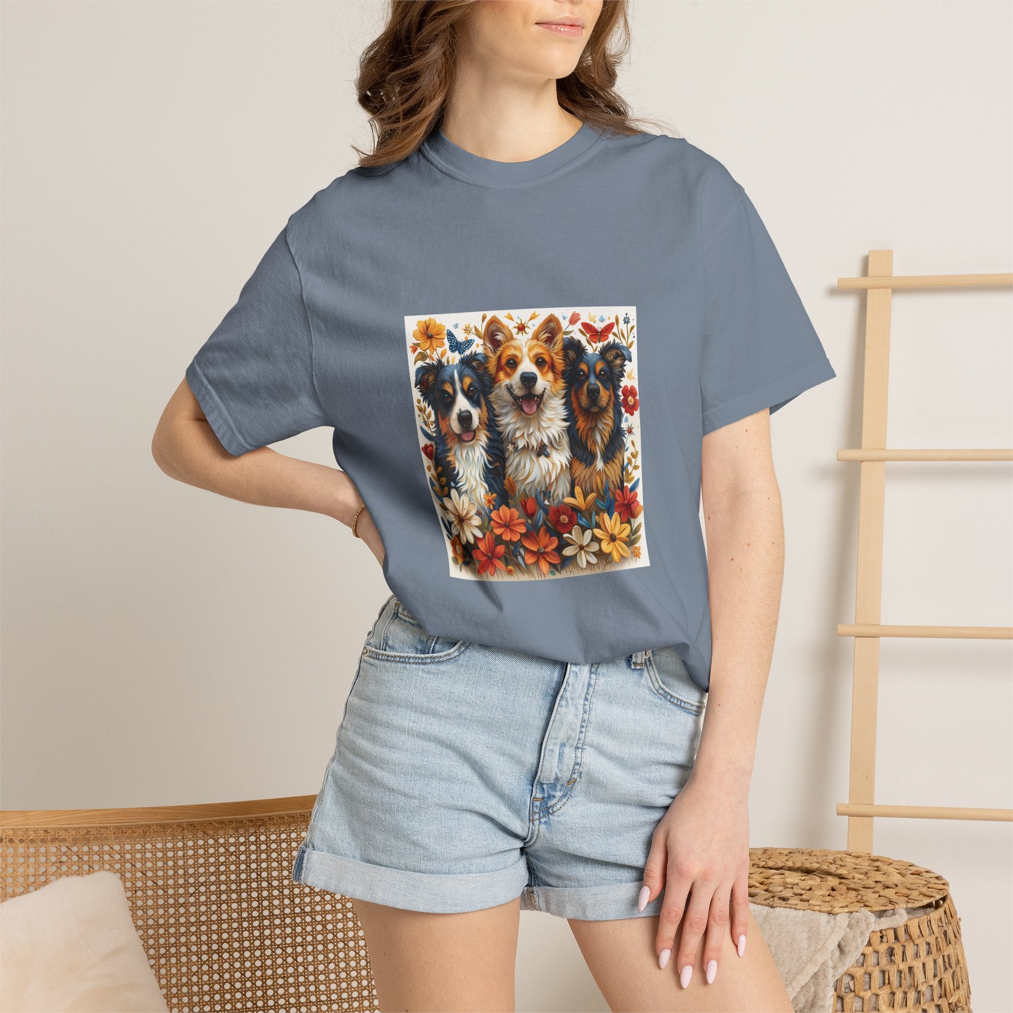 Dog Lover - Floral Three Dogs Tee