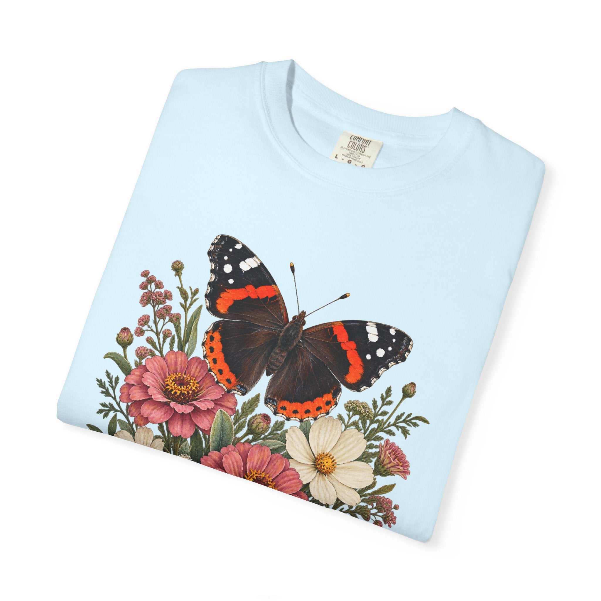 Red Admiral & Zinnia T-Shirt — Garment-Dyed Cotton