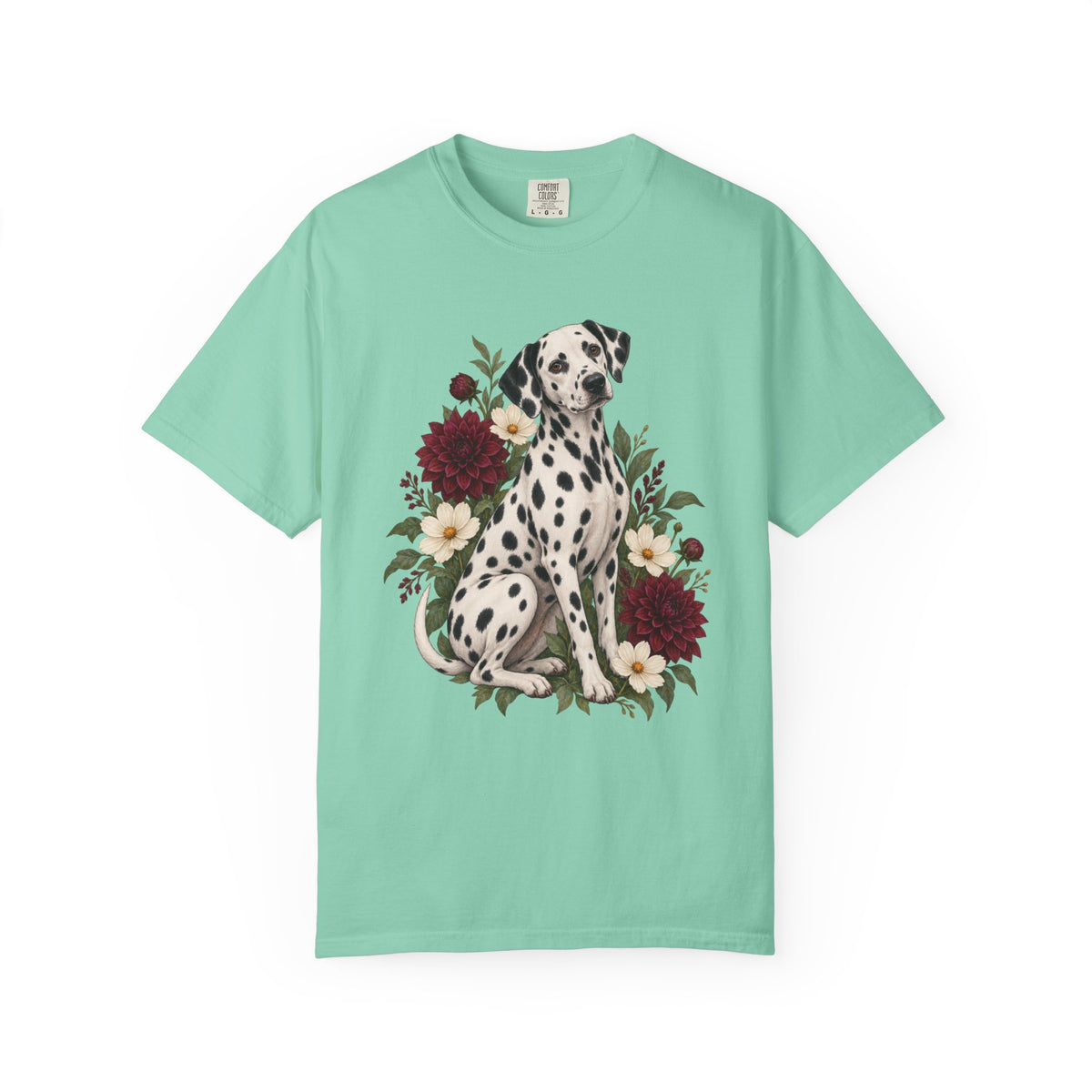 Dalmatian & Dahlia T-Shirt — heavyweight garment-dyed cotton, sizes S to 4XL