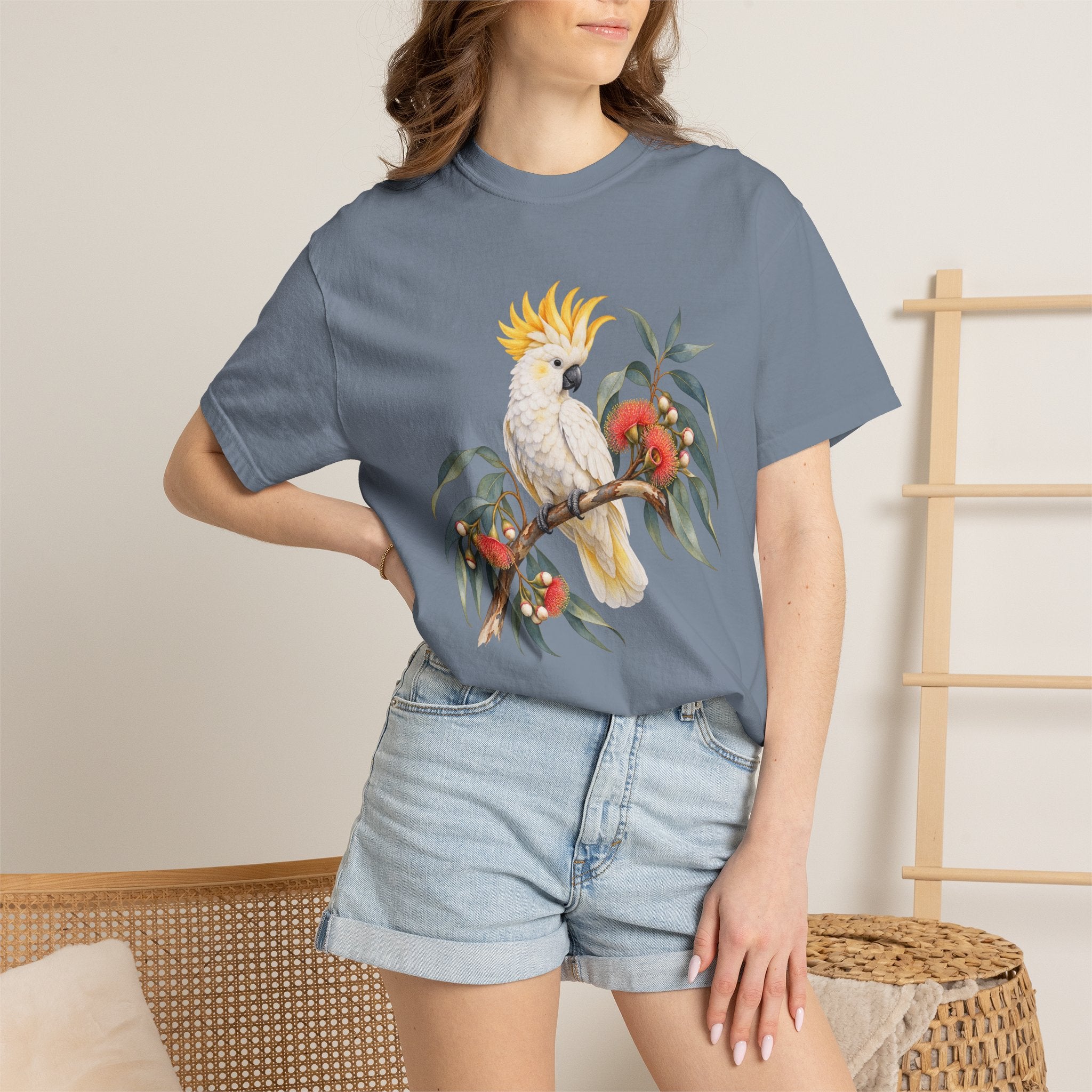 Cockatoo & Gum Blossom T-Shirt — straight body, relaxed fit