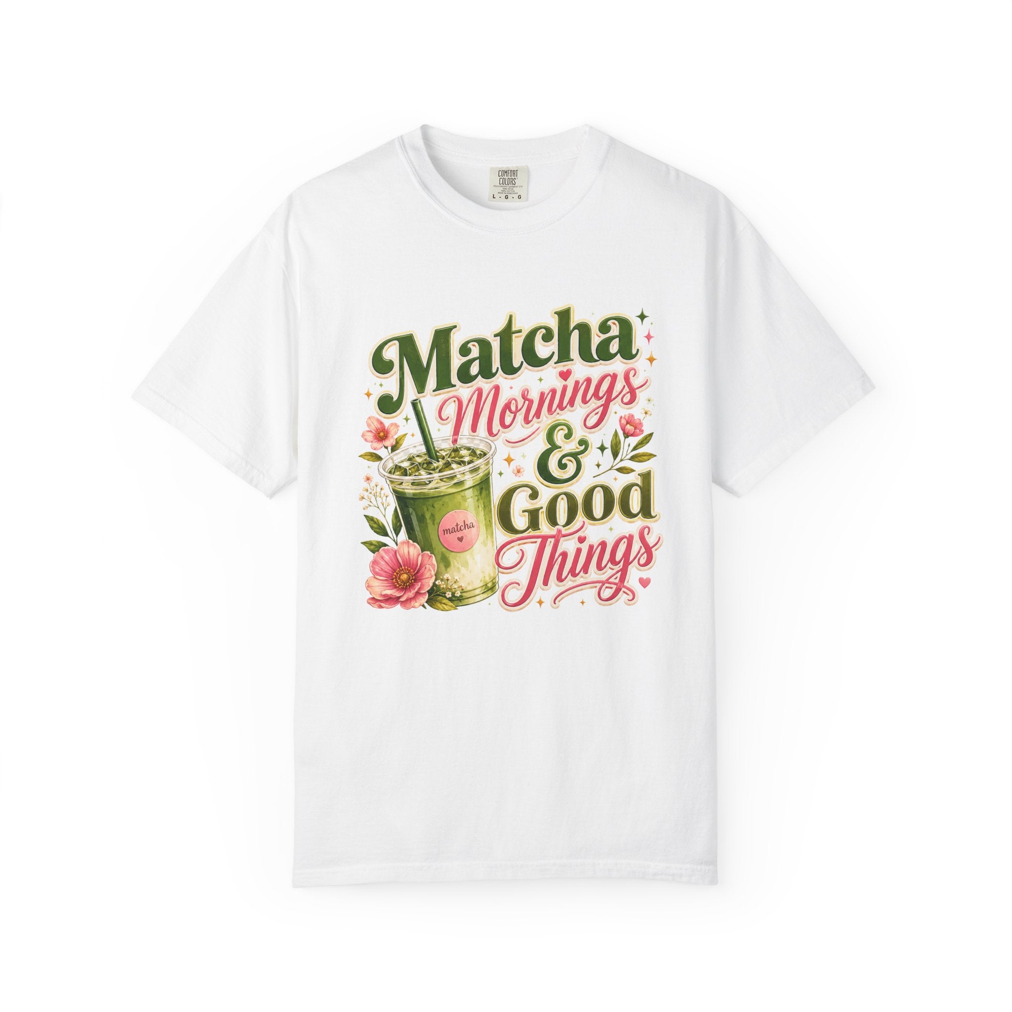 Matcha Mornings and Good Things retro latte tee front view