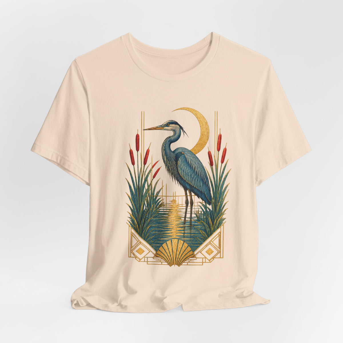 Art Deco Heron & Cattails T-Shirt