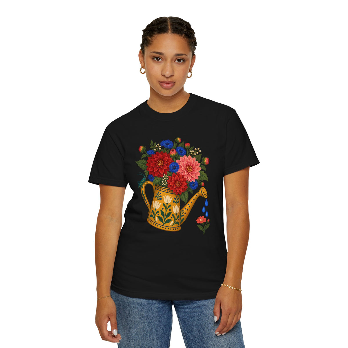 It Started With One Pot — Folk Art Watering Can & Flowers T-Shirt, garment-dyed Comfort Colors cotton