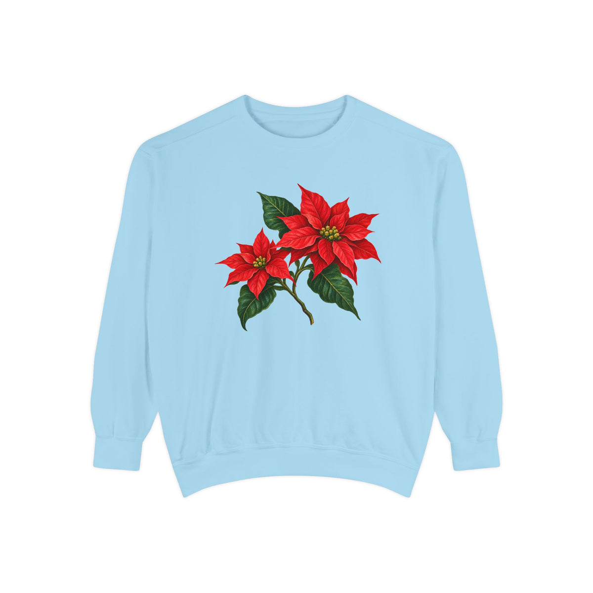 Poinsettia sweatshirt in Chambray, front view