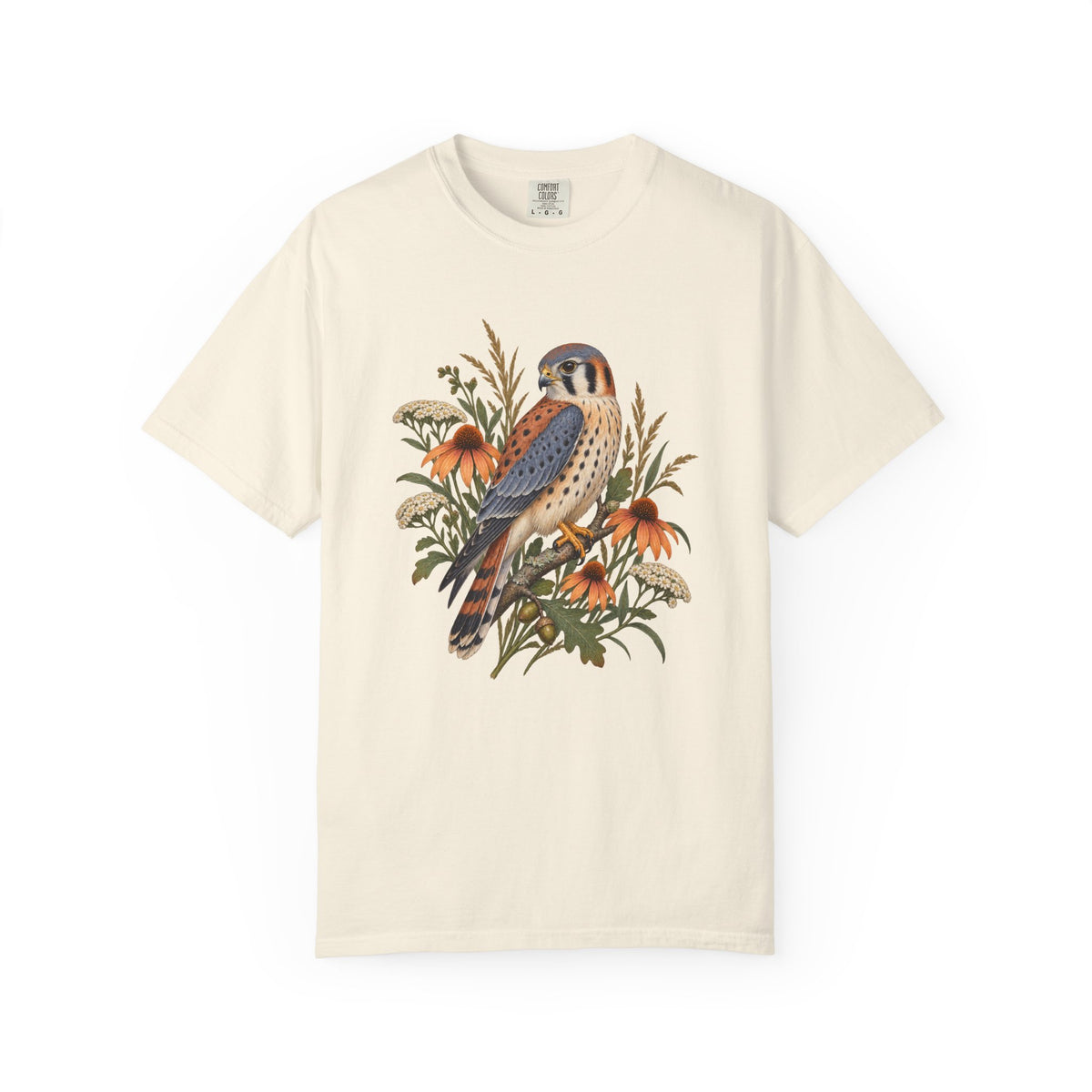 American Kestrel & Coneflower T-Shirt — Garment-Dyed Cotton