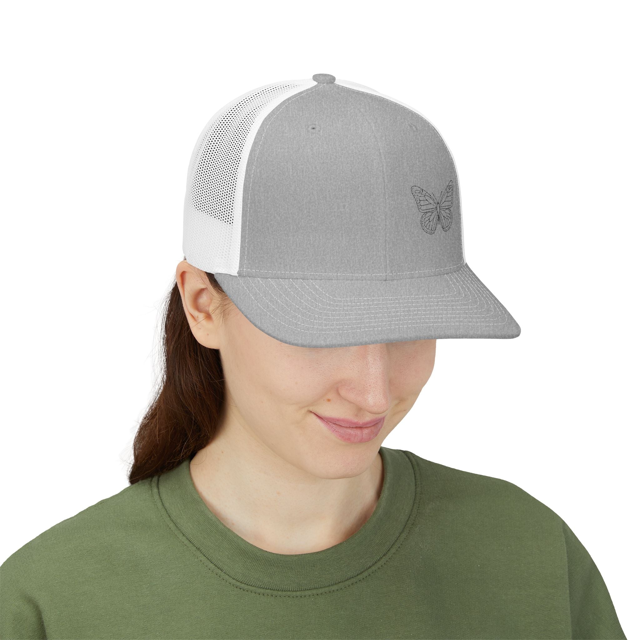 Butterfly Sketch — Minimalist Embroidered Trucker Hat