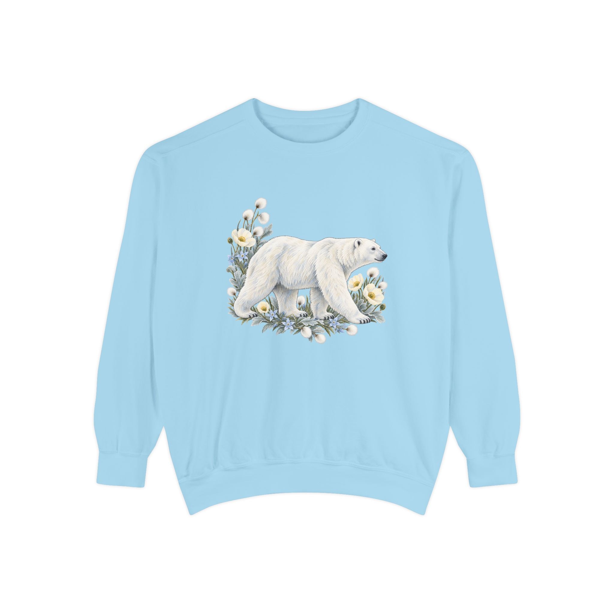 Polar Bear & Arctic Blooms Sweatshirt — Garment-Dyed Fleece