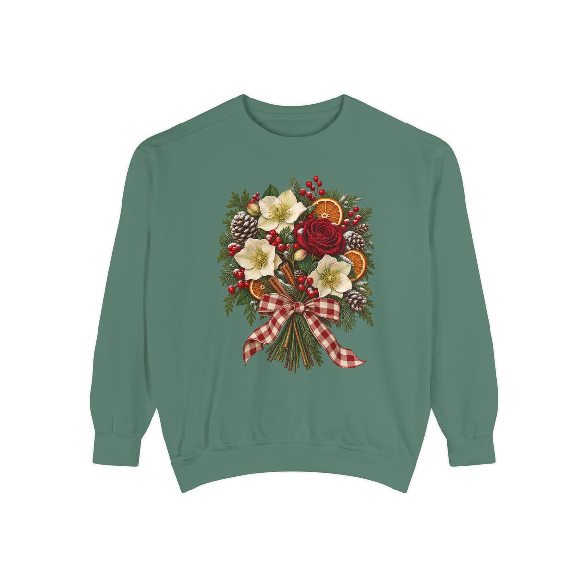Winter bouquet sweatshirt in Light Green, front view