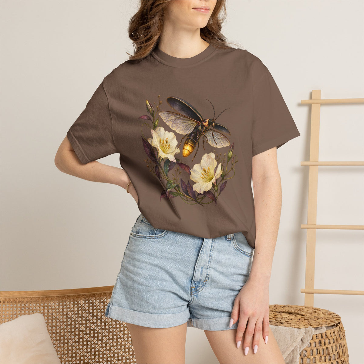 Firefly & Evening Primrose T-Shirt — front print on deep garment-dyed cotton