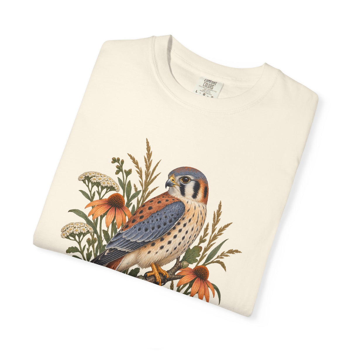 American Kestrel & Coneflower T-Shirt — Garment-Dyed Cotton