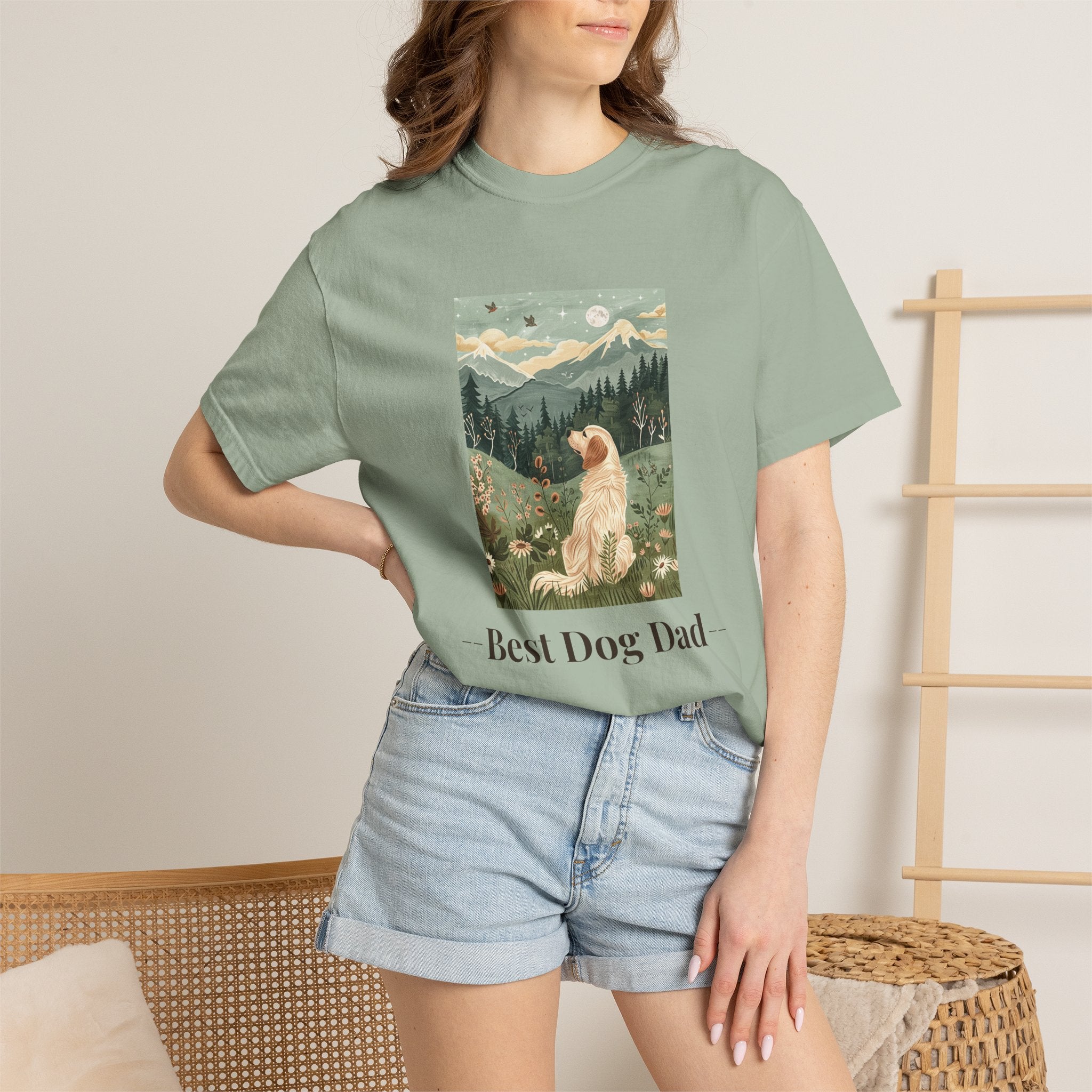 Best Dog Dad - Folk Art Golden Retriever