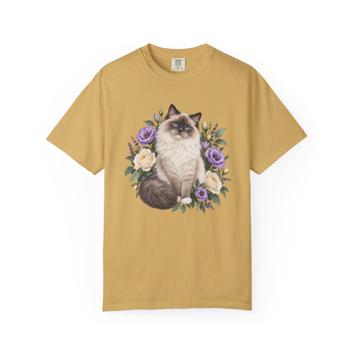 Cat Lover T-Shirt — Blue-Eyed Cat & Wildflowers