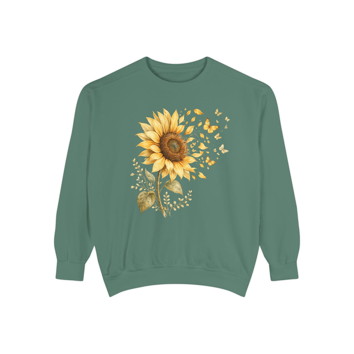 Sunflower butterfly sweatshirt in Light Green, front view