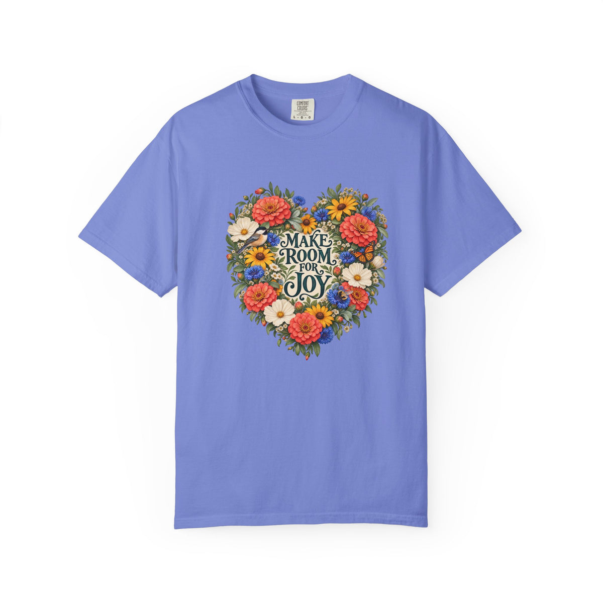 Make Room for Joy Floral T-Shirt - the full front-centred composition printed large across the chest, not a back print