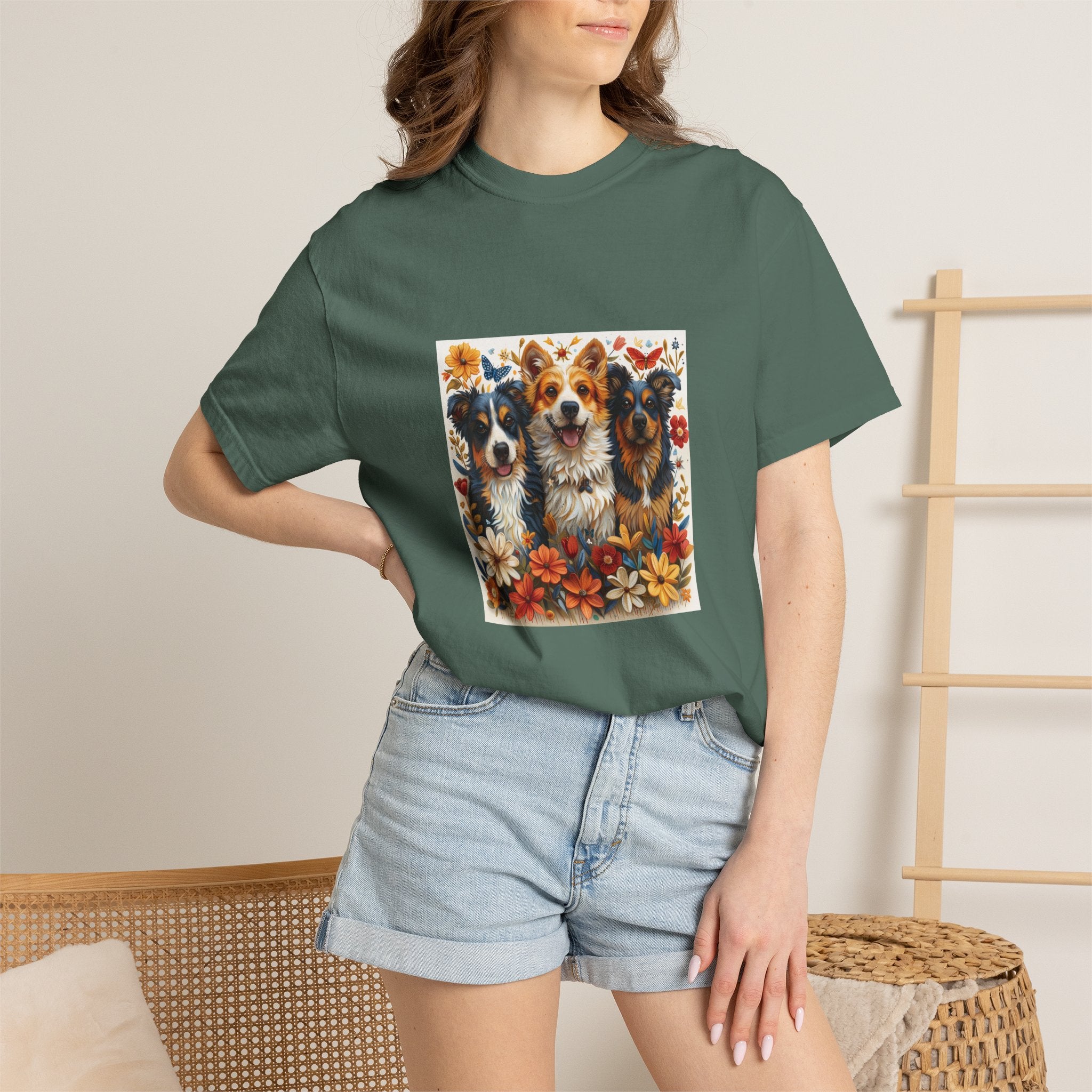 Dog Lover - Floral Three Dogs Tee