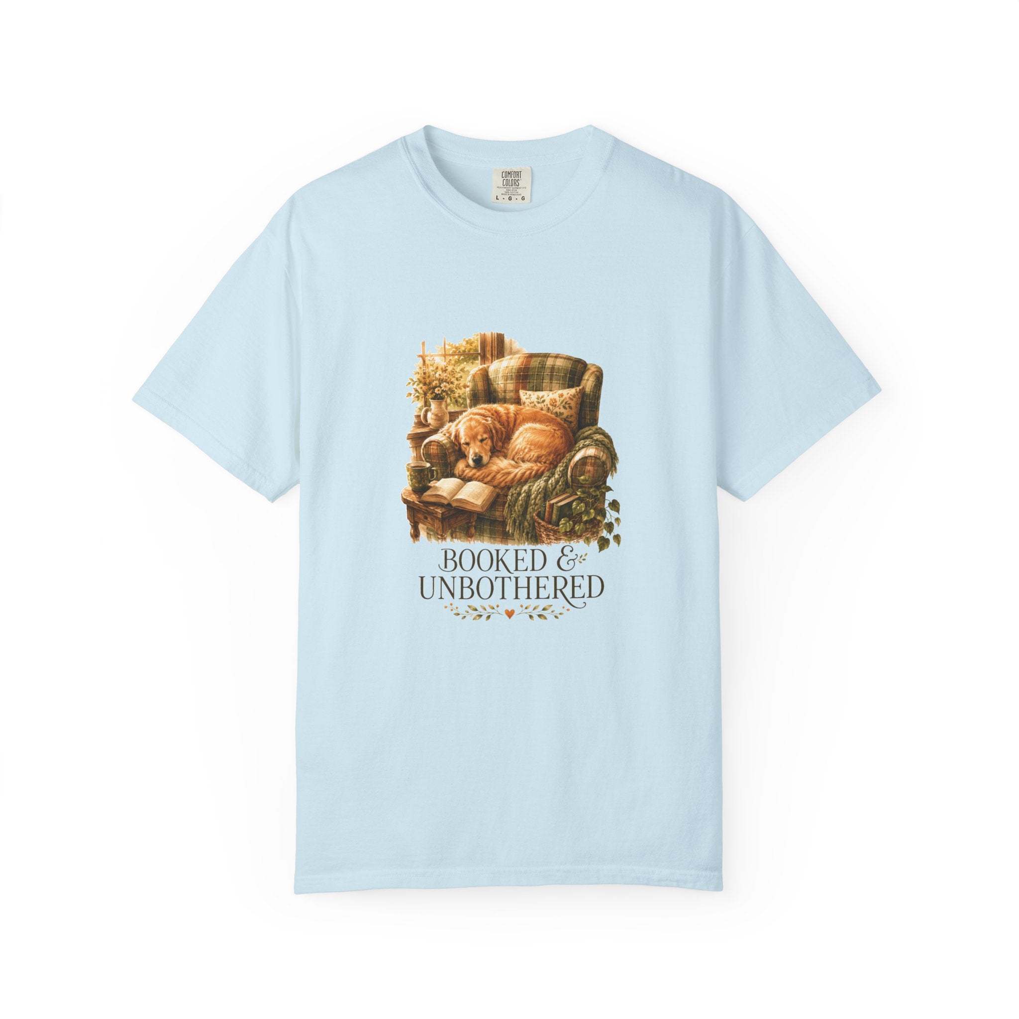 Dogs Books and Peace Golden with books shirt on model