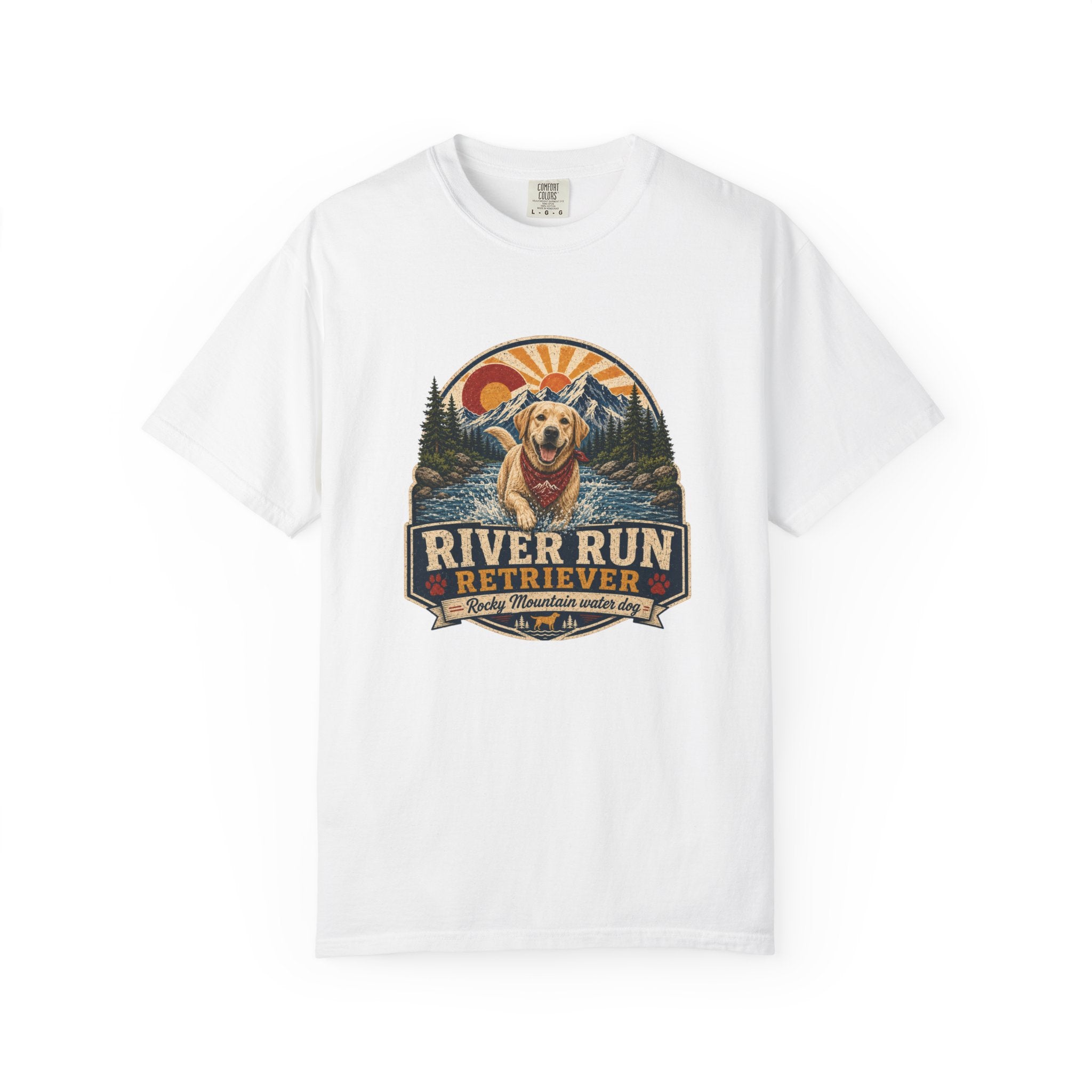 River Run Retriever Rocky Mountain water dog tee front view
