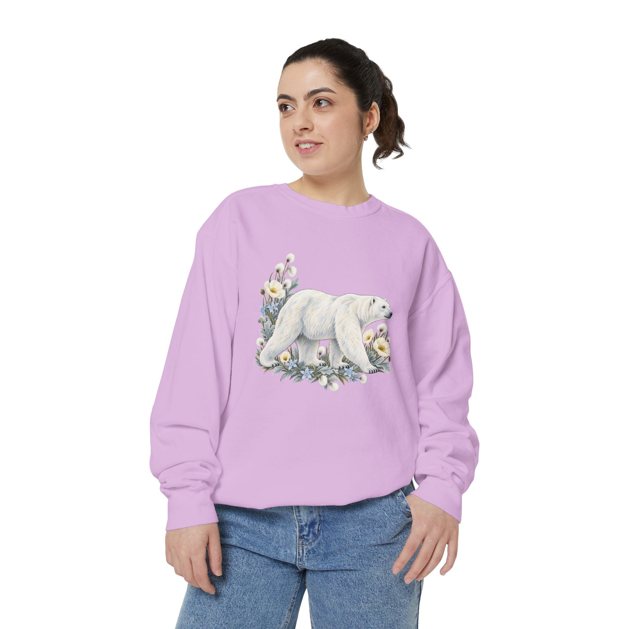 Polar Bear & Arctic Blooms Sweatshirt — Garment-Dyed Fleece