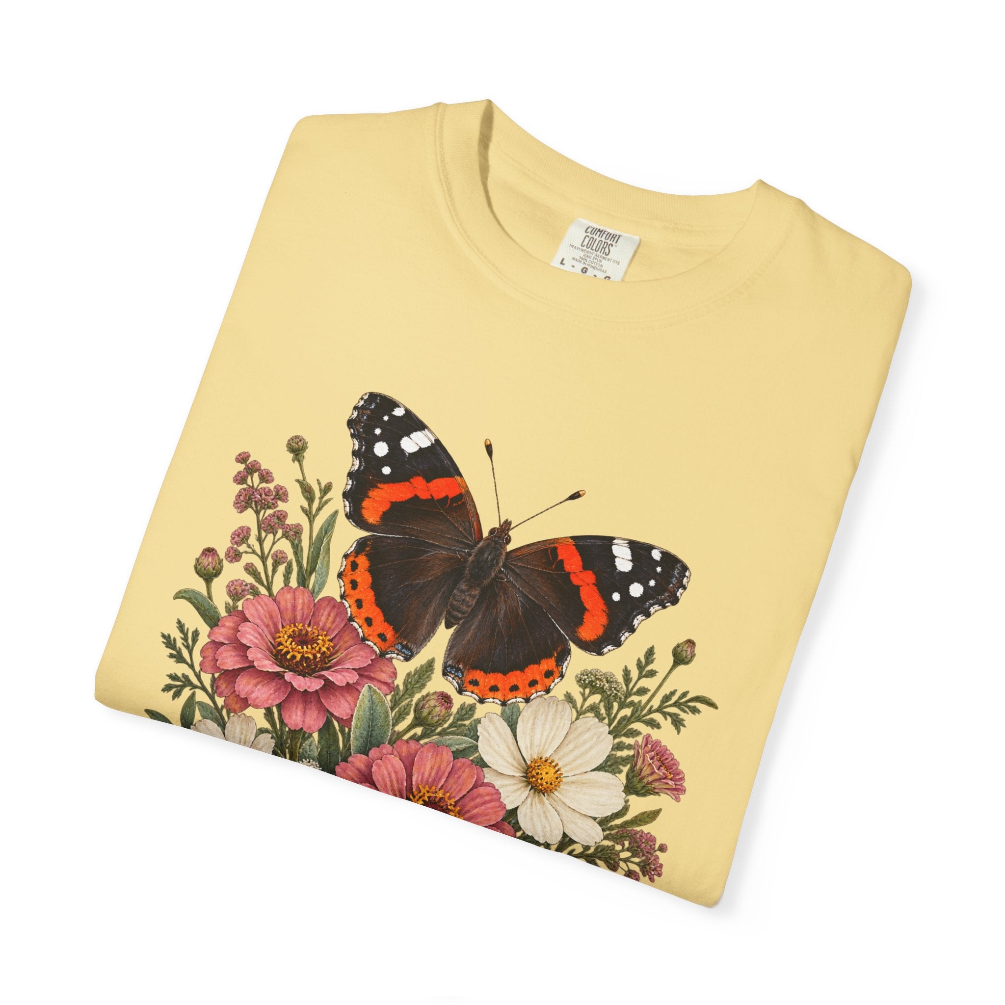Red Admiral & Zinnia T-Shirt — Garment-Dyed Cotton