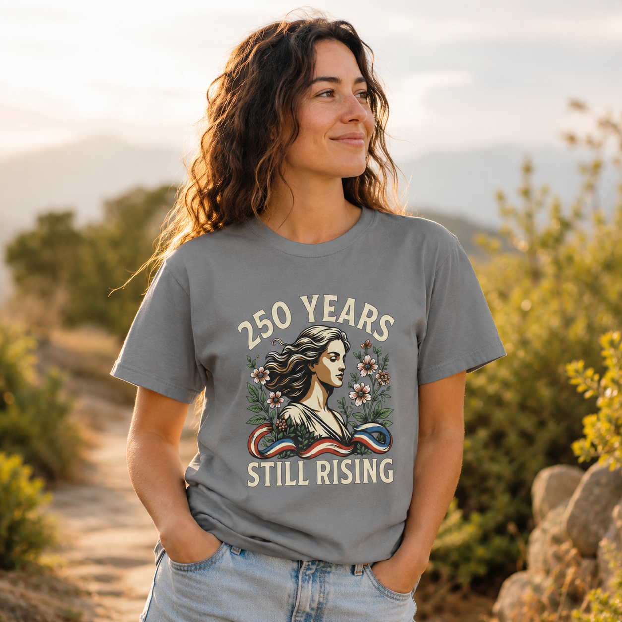 250 Years Still Rising – Patriotic Americana Wildflower Comfort Colors Tee