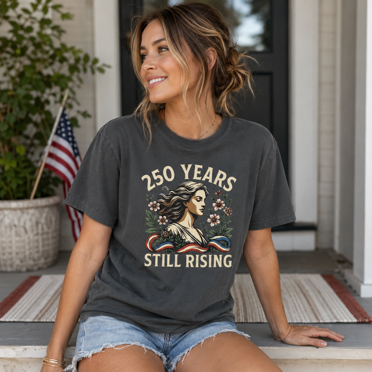 250 Years Still Rising – Patriotic Americana Wildflower Comfort Colors Tee