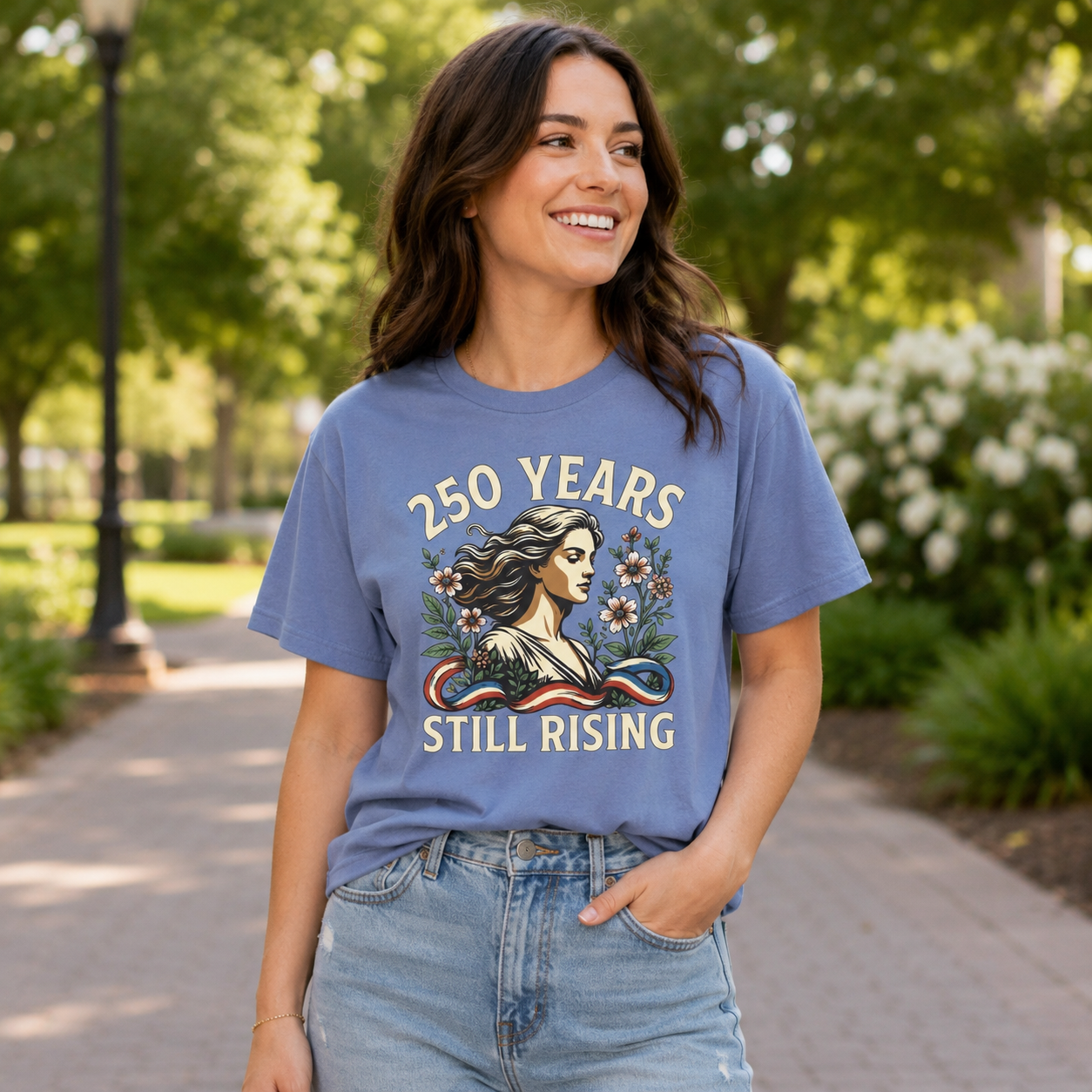 250 Years Still Rising – Patriotic Americana Wildflower Comfort Colors Tee