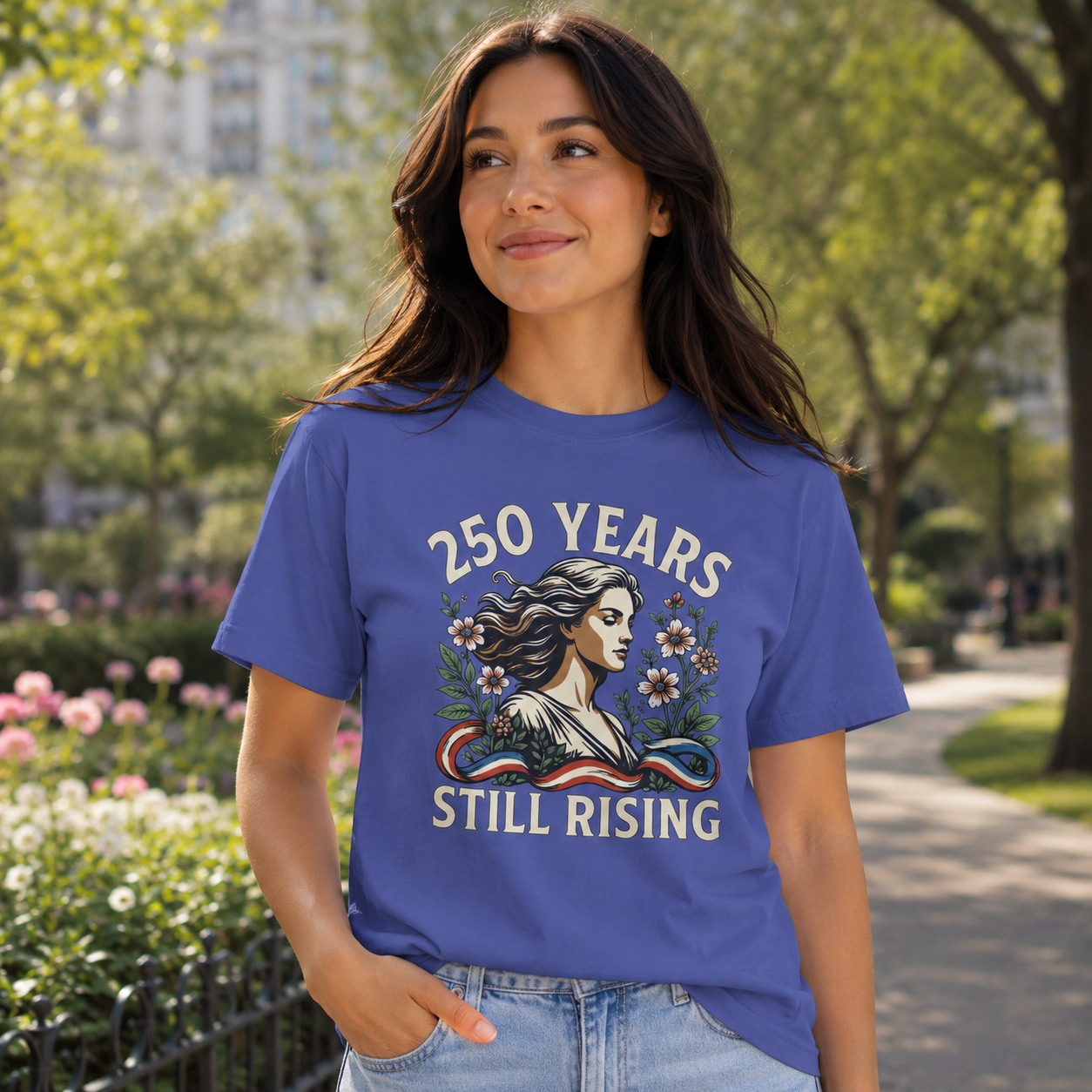 250 Years Still Rising – Patriotic Americana Wildflower Comfort Colors Tee