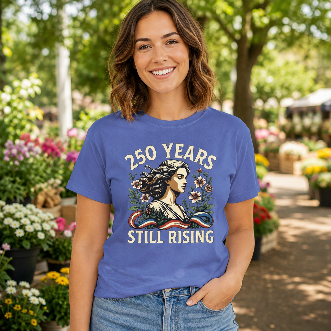 250 Years Still Rising – Patriotic Americana Wildflower Comfort Colors Tee