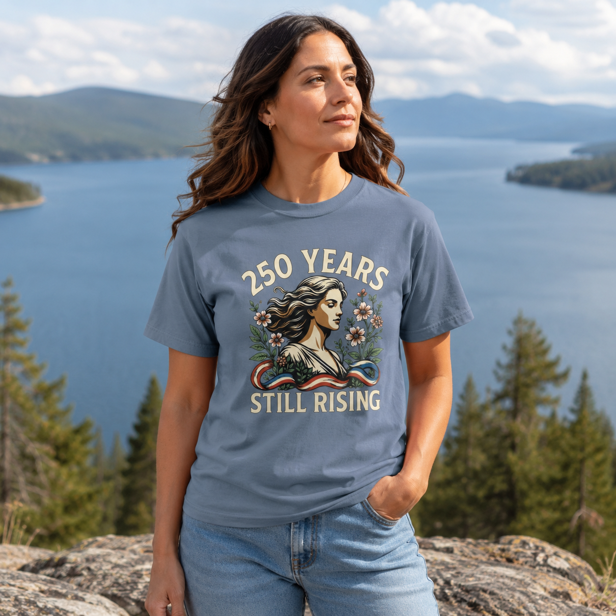 250 Years Still Rising – Patriotic Americana Wildflower Comfort Colors Tee
