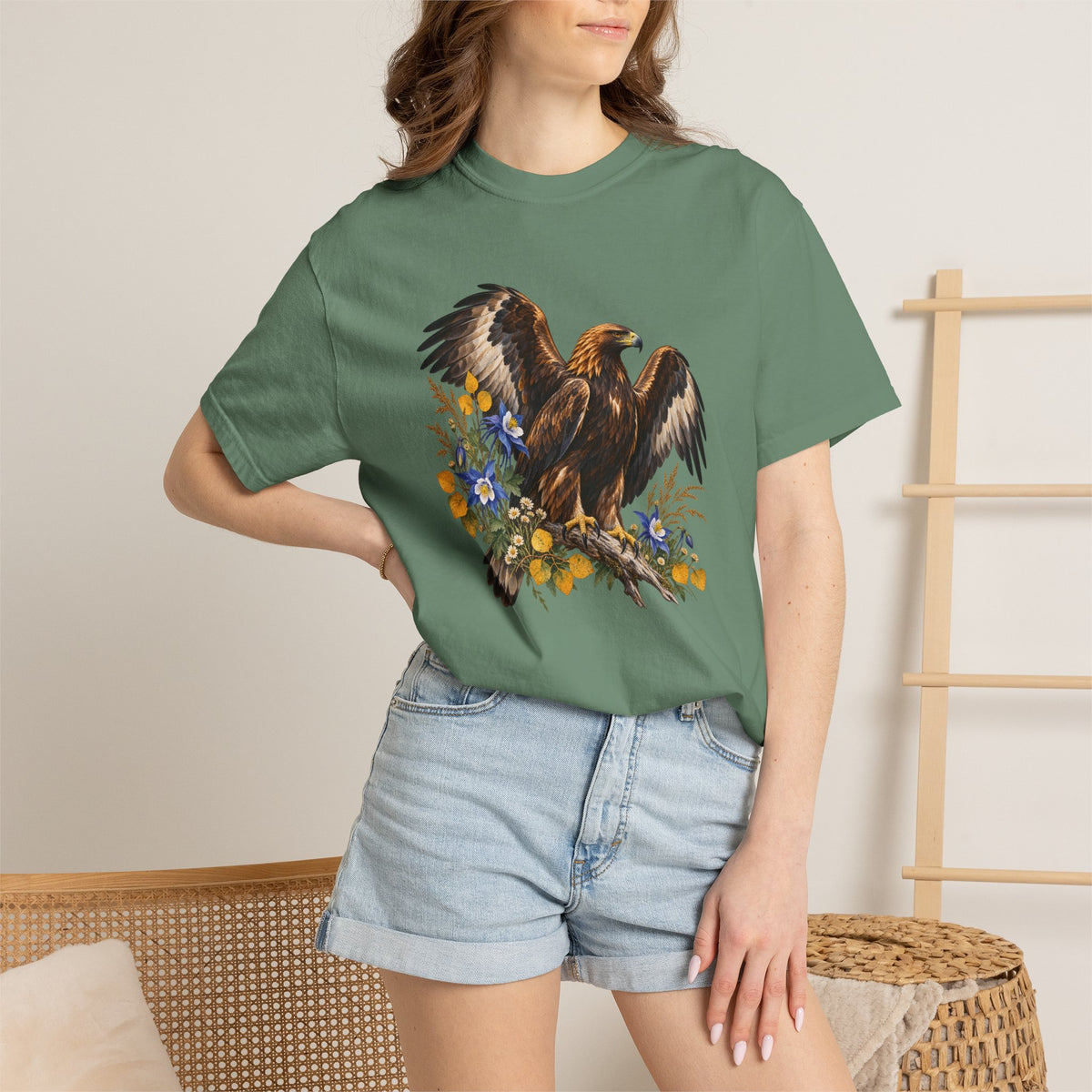 Golden Eagle & Columbine T-Shirt — Garment-Dyed Cotton