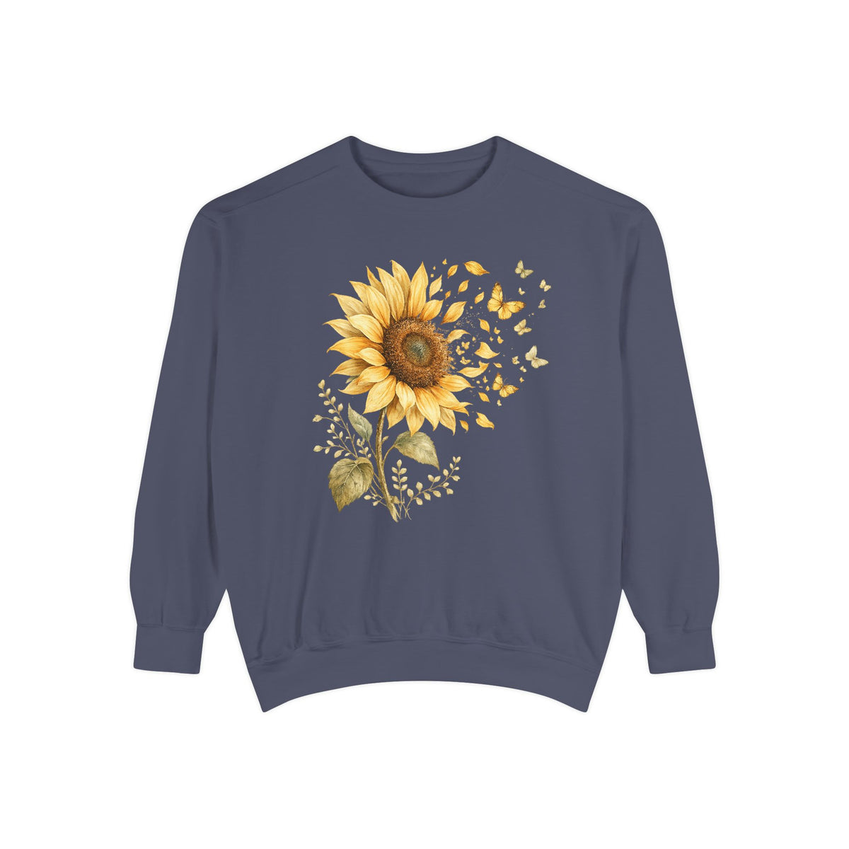 Sunflower butterfly sweatshirt in Denim, front view