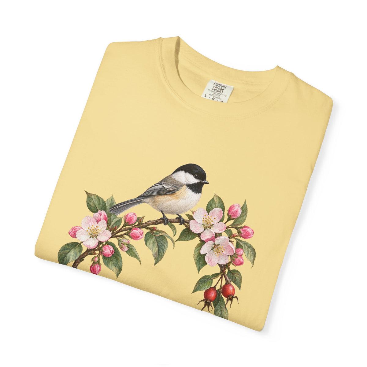 Chickadee & Apple Blossom T-Shirt — Garment-Dyed Cotton