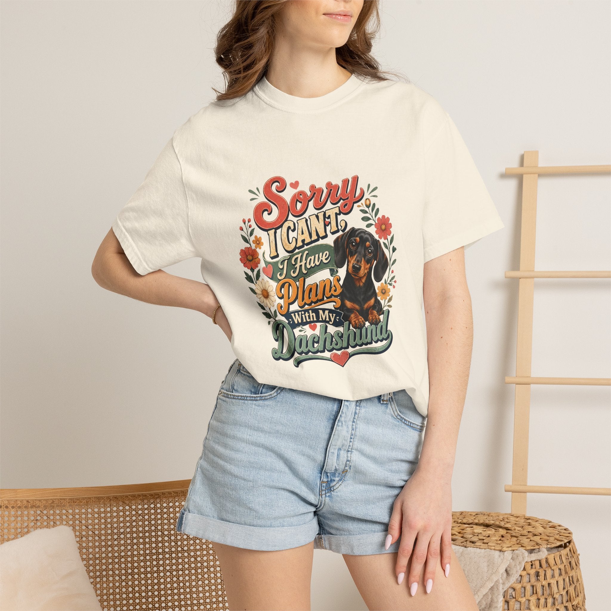 Sorry I Cant Dachshund tee on model