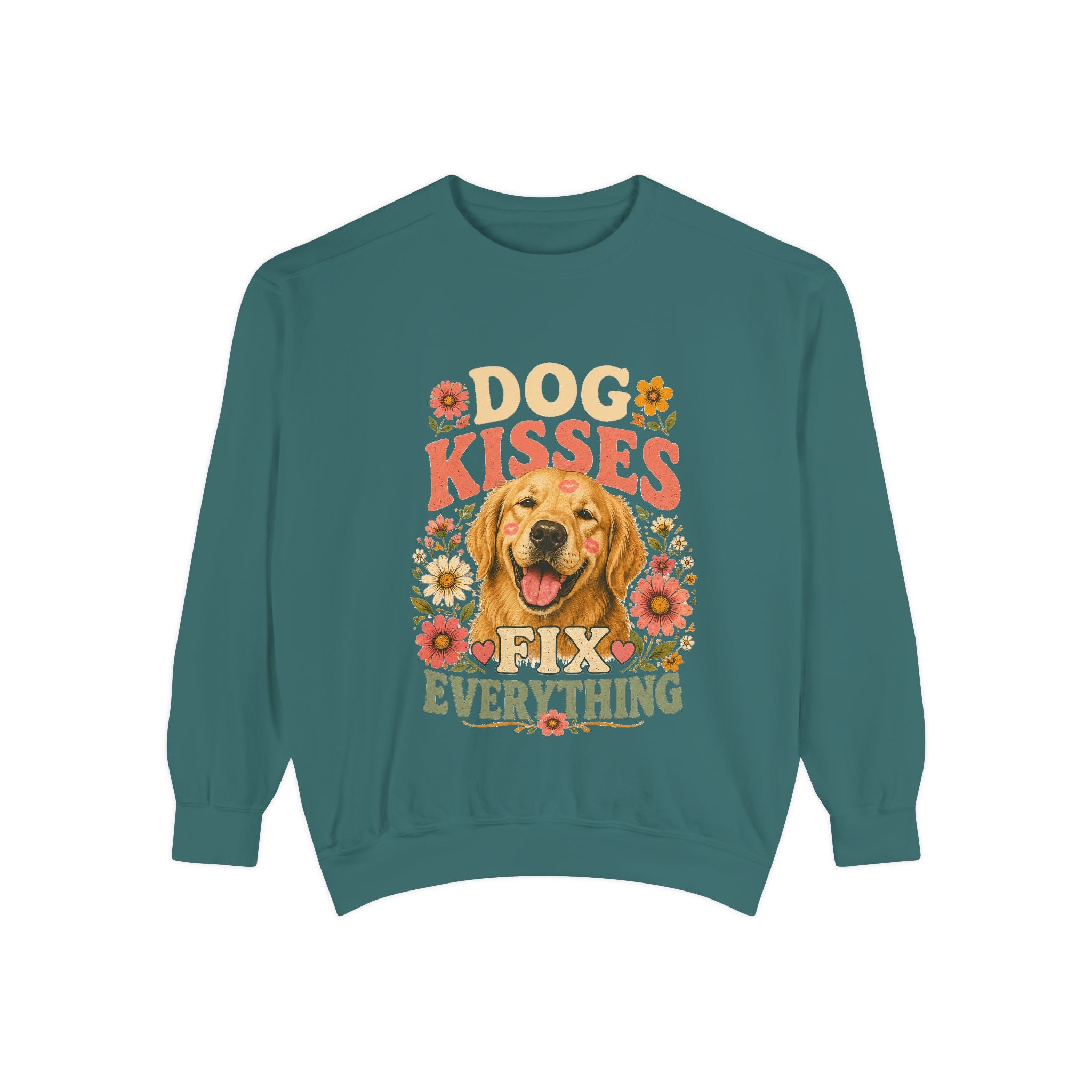 Dog Kisses Fix Everything Comfort Colors Sweatshirt – Retro Dog Lover Crewneck