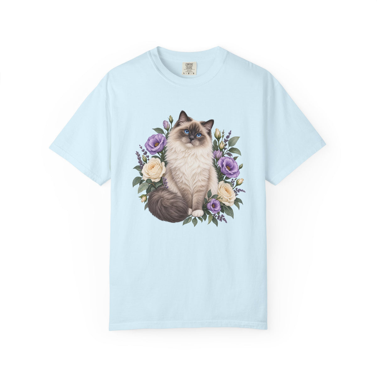 Cat Lover T-Shirt — Blue-Eyed Cat & Wildflowers