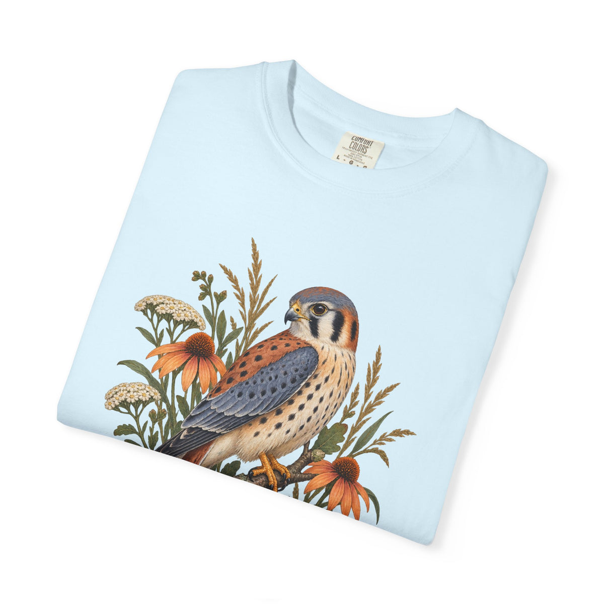 American Kestrel & Coneflower T-Shirt — Garment-Dyed Cotton