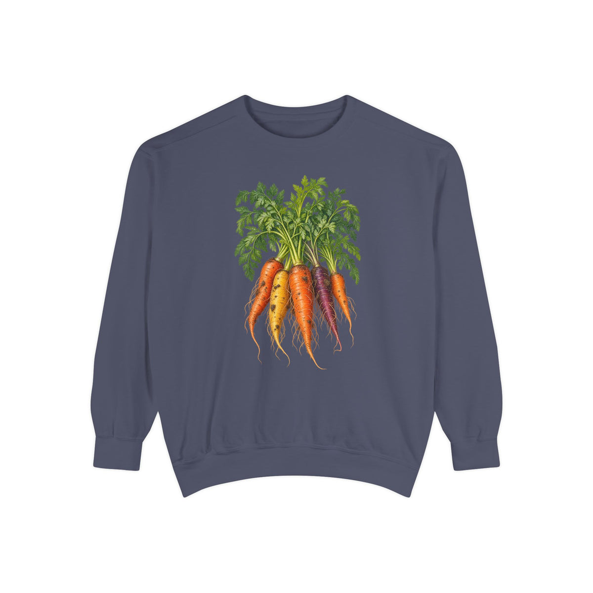 Heirloom carrot sweatshirt in Denim, front view