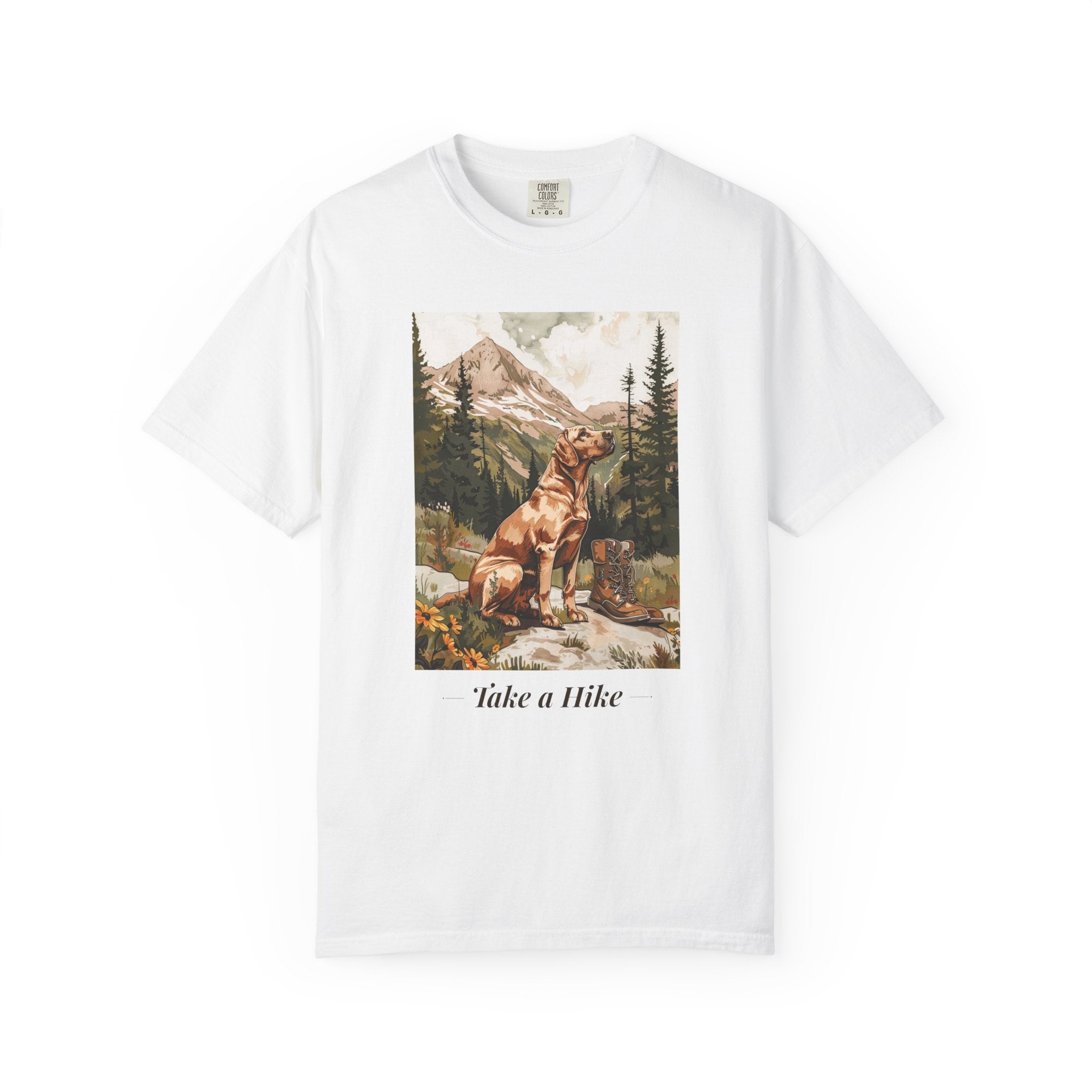Take a Hike hiking dog tee front view