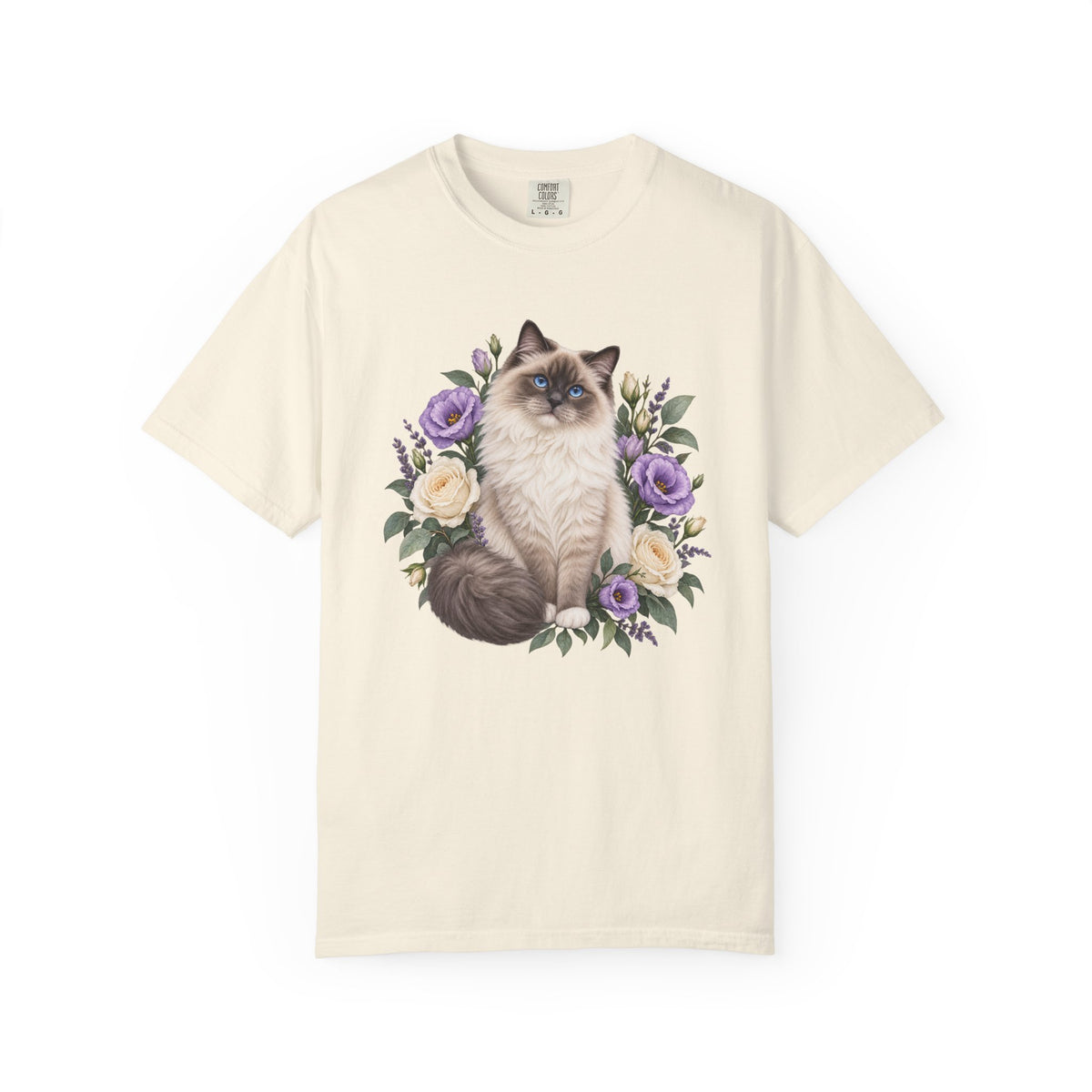 Cat Lover T-Shirt — Blue-Eyed Cat & Wildflowers