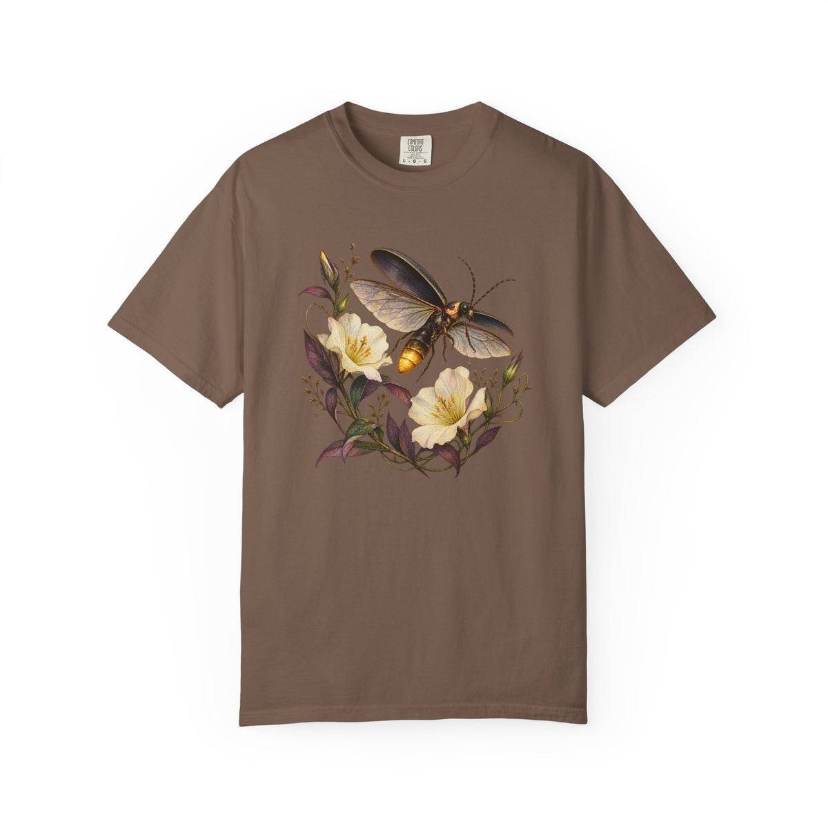 Firefly & Evening Primrose T-Shirt — pale primrose cups and small lights