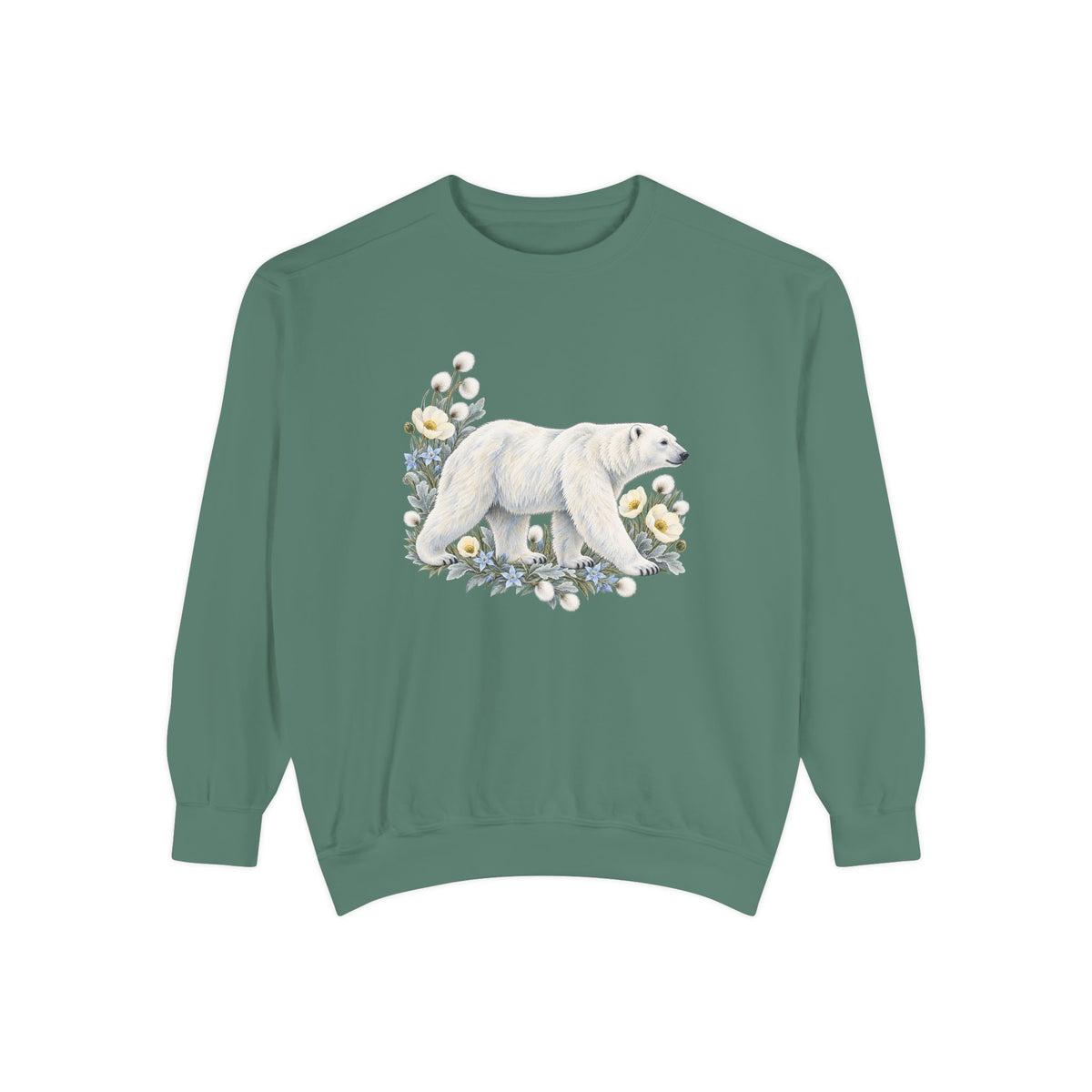 Polar Bear & Arctic Blooms Sweatshirt — Garment-Dyed Fleece