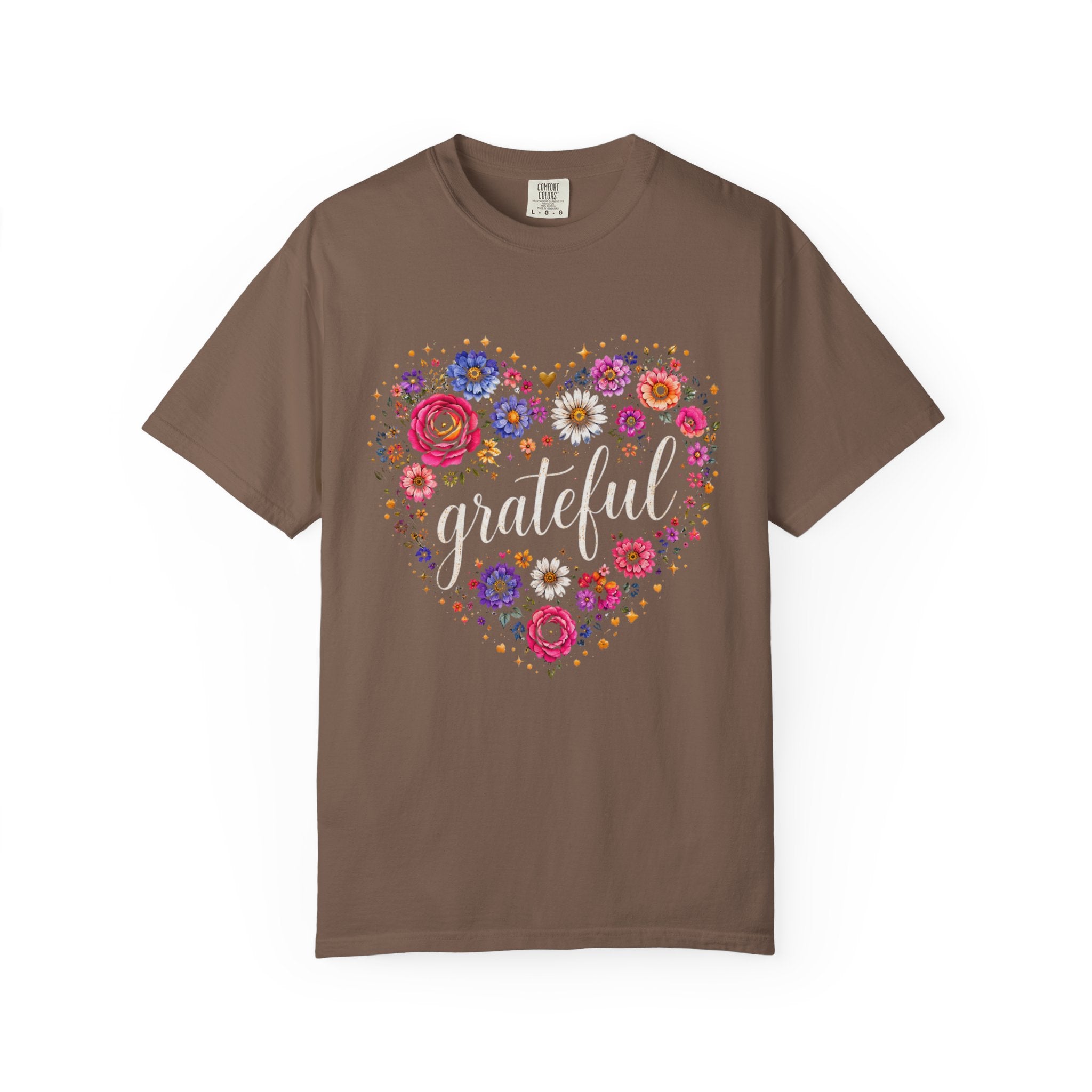 Grateful floral heart dark tee on model