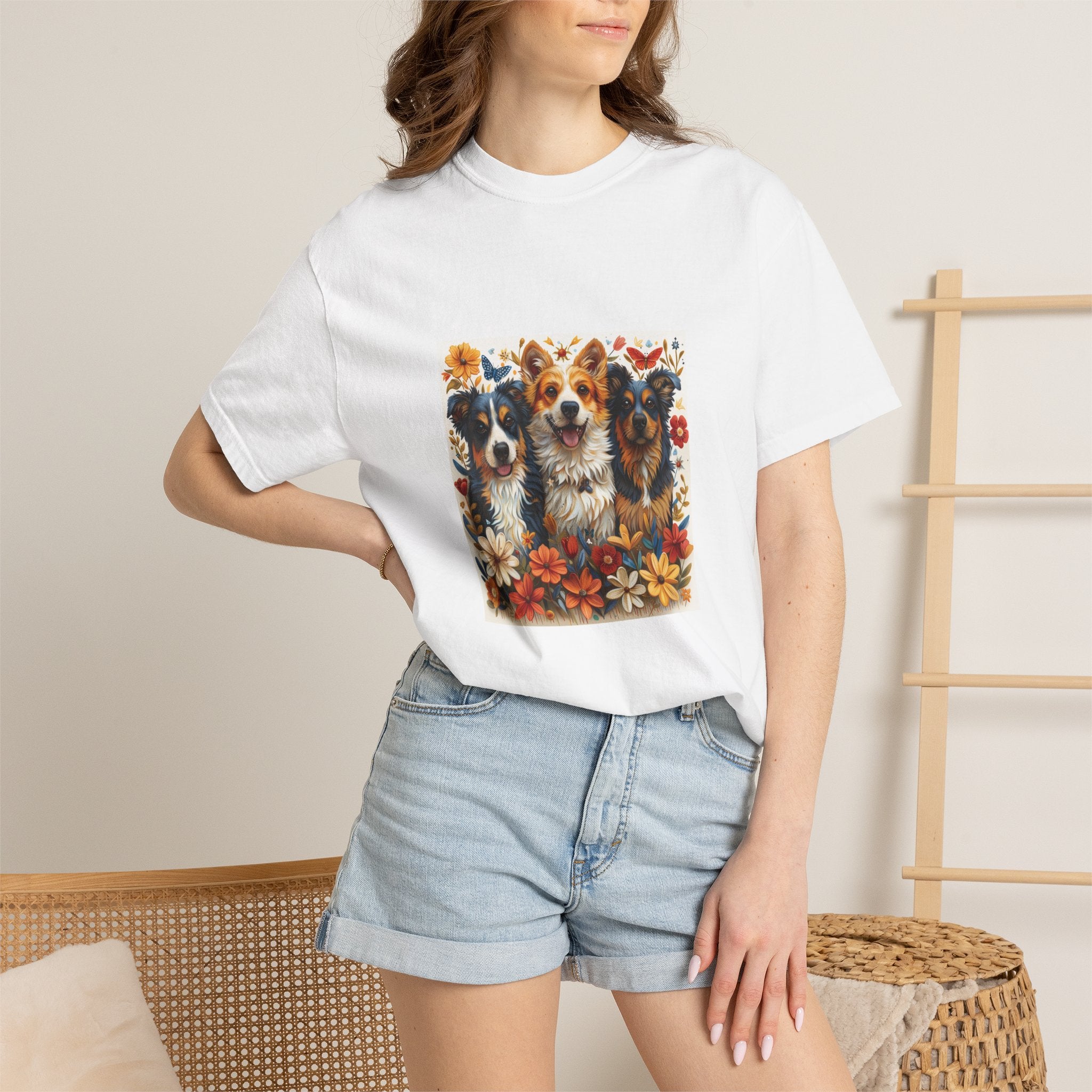 Dog Lover - Floral Three Dogs Tee