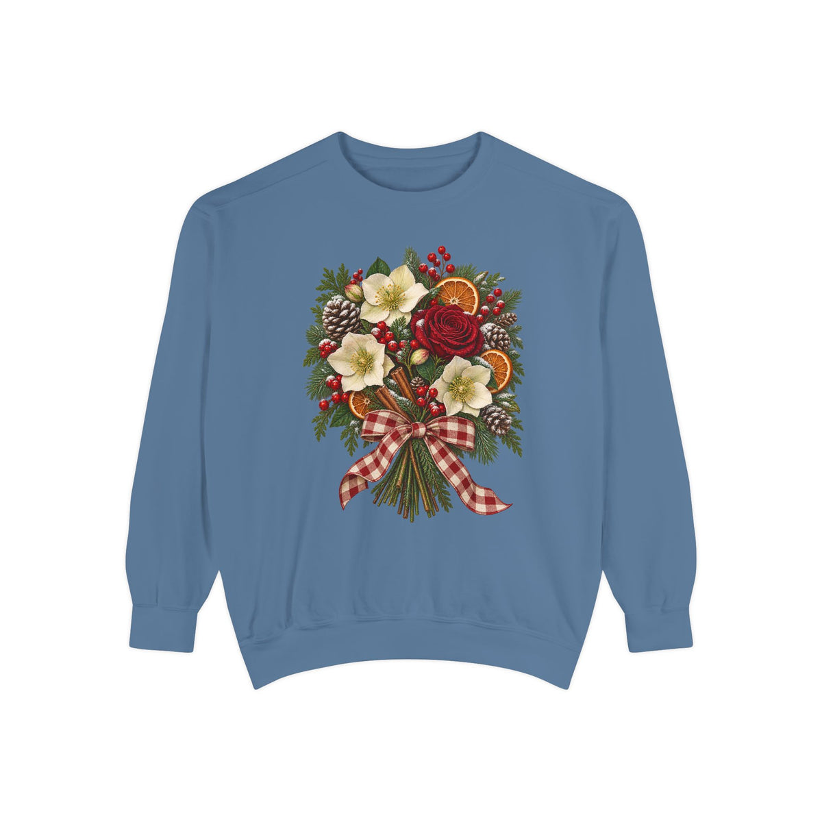 Winter bouquet sweatshirt in Blue Jean, front view