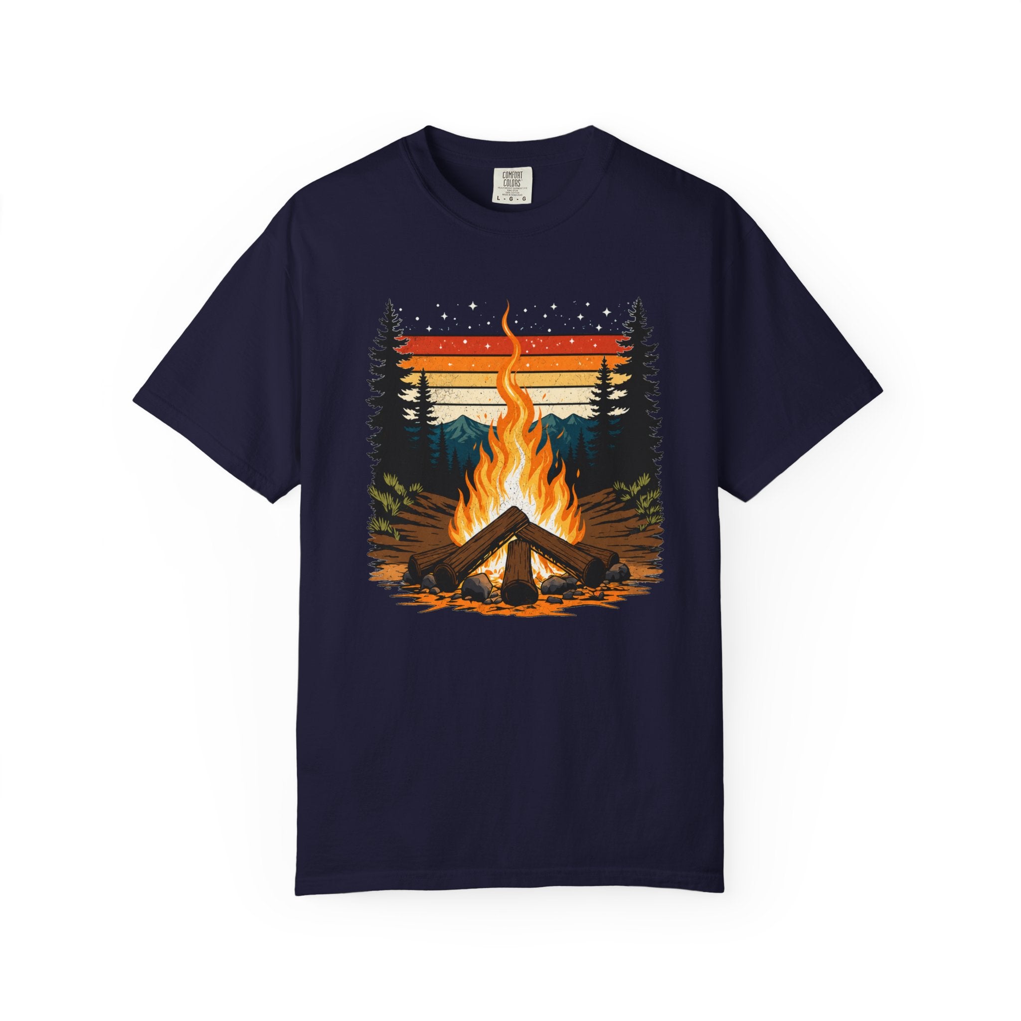 Campfire Retro Sky – Vintage Mountain Sunset Comfort Colors Tee