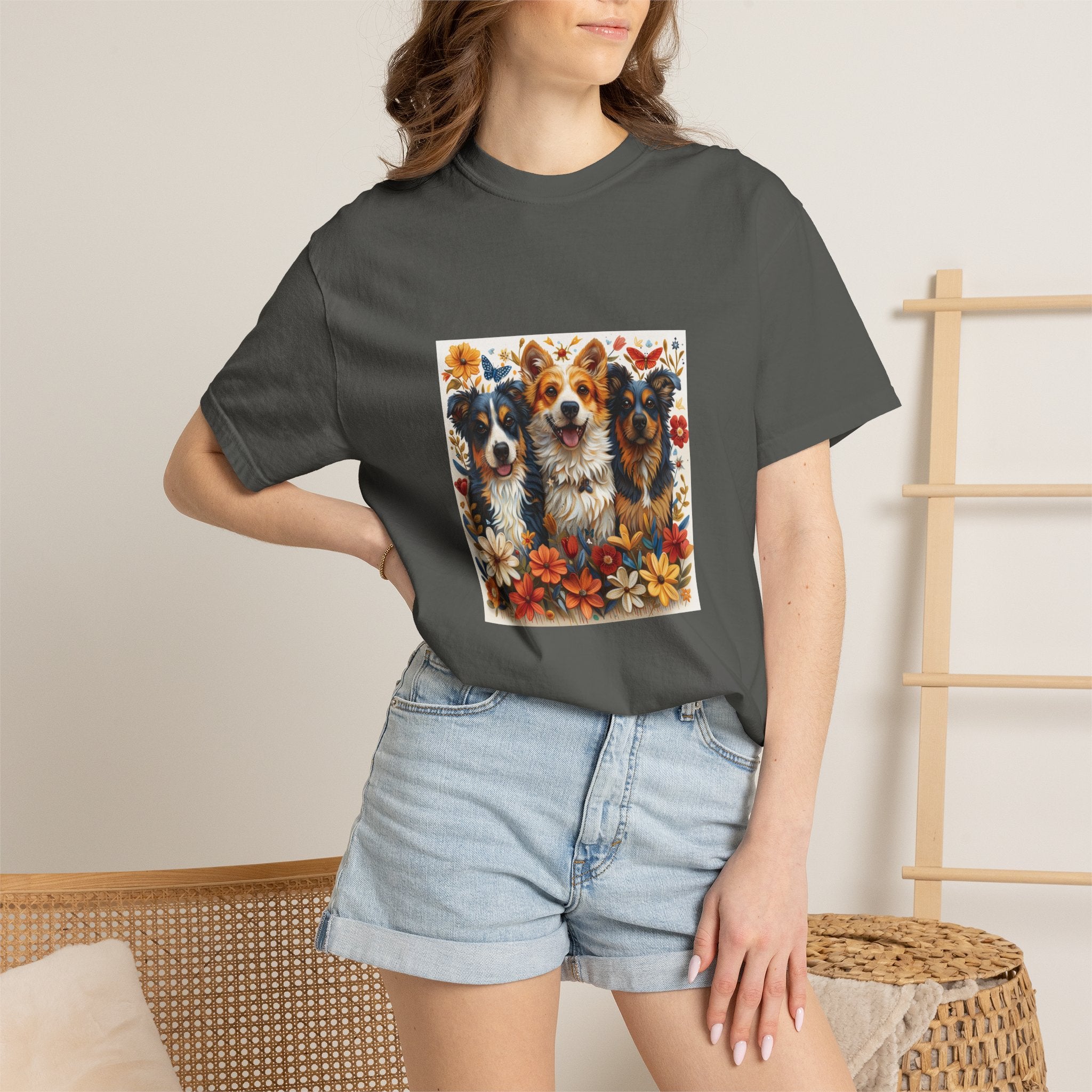 Dog Lover - Floral Three Dogs Tee
