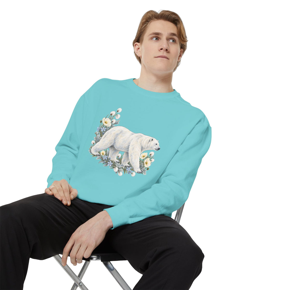 Polar Bear & Arctic Blooms Sweatshirt — Garment-Dyed Fleece