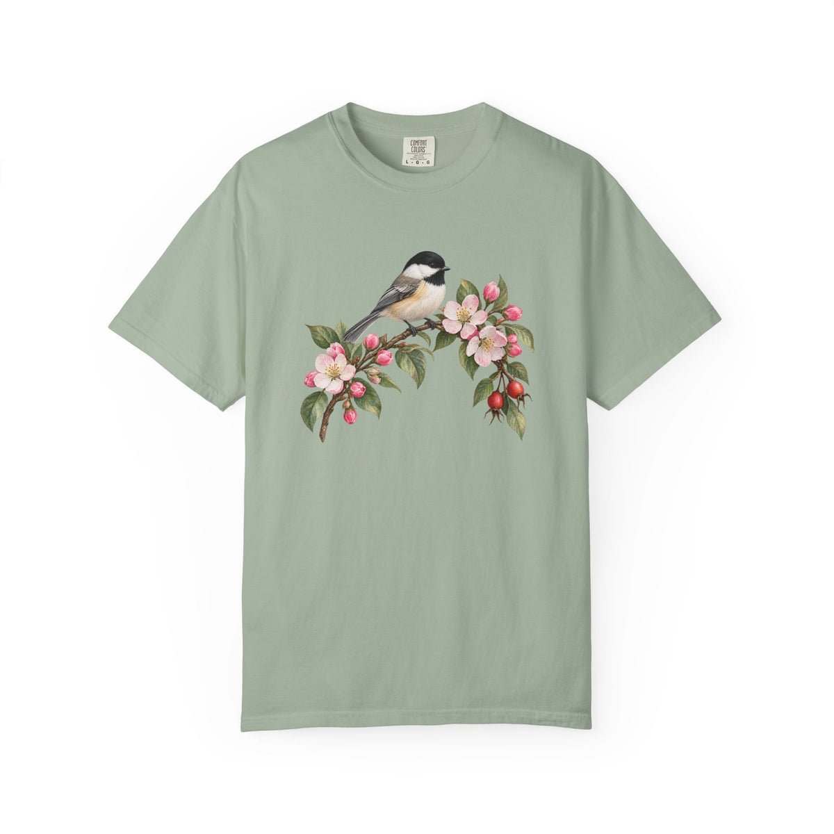 Chickadee & Apple Blossom T-Shirt — Garment-Dyed Cotton